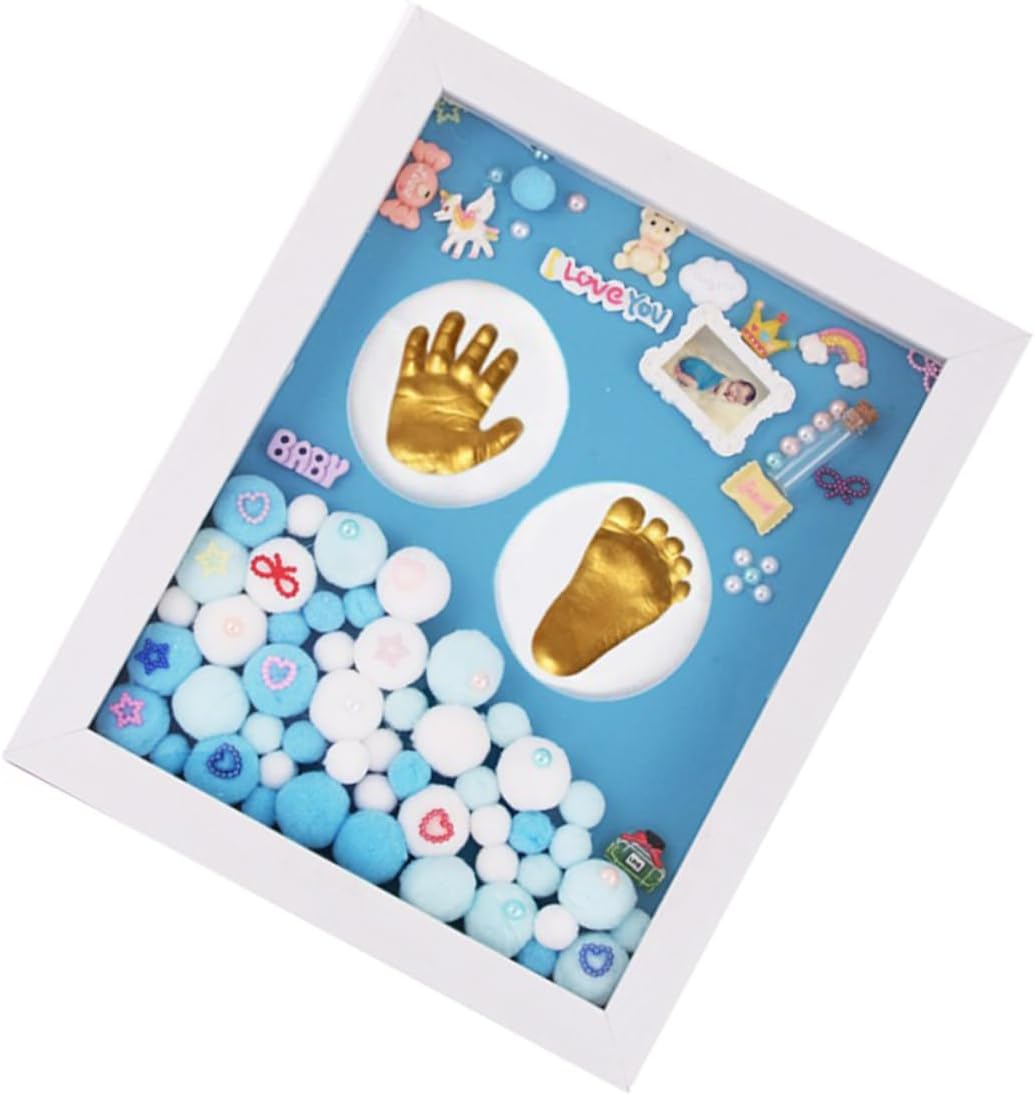 1 Set Handprint Memory Photo Holder Frame DIY Keepsake Kit with Ink Pads for Newborn Boy for Shower Baptism and Special Moments image number 4