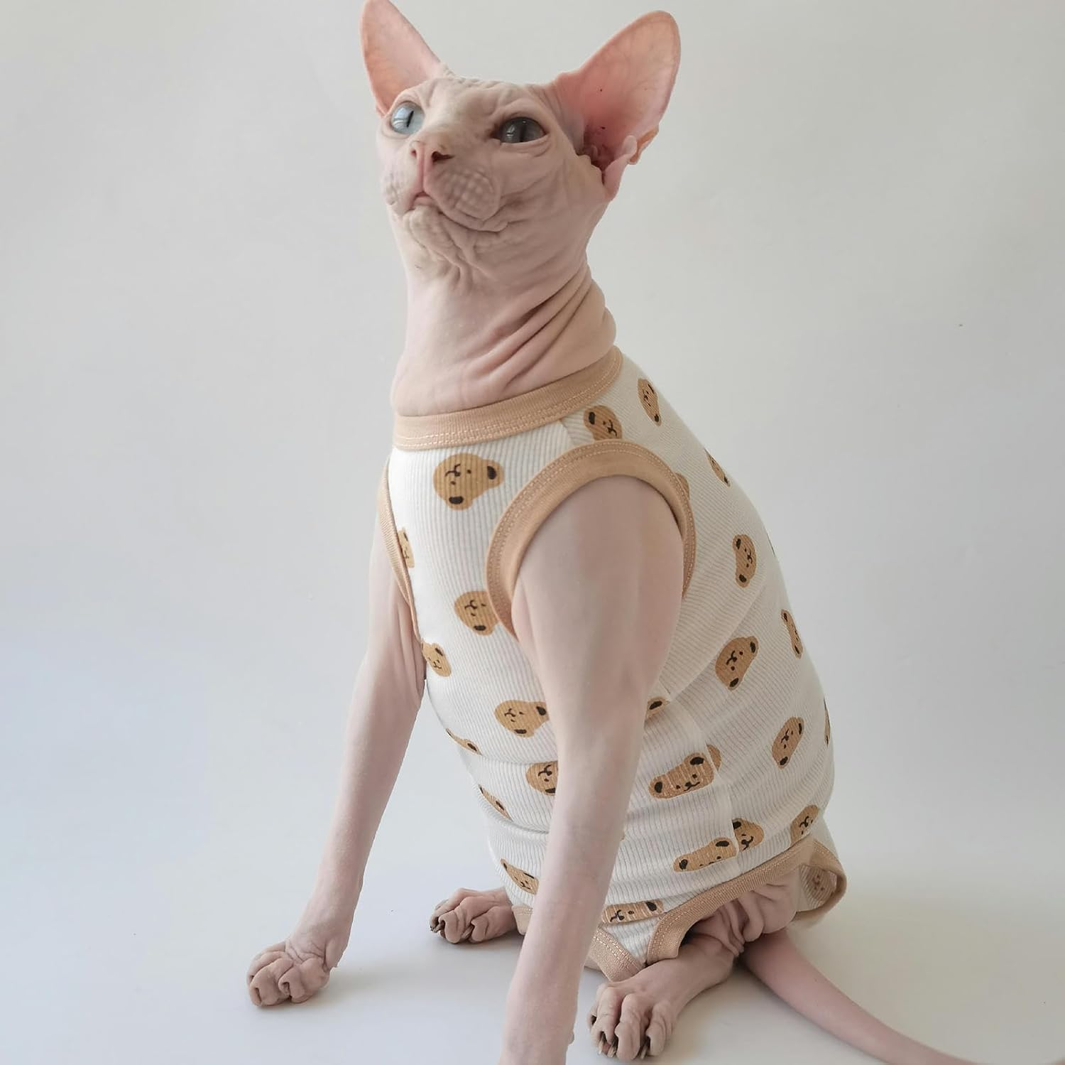 IUOUTG Sphynx Hairless Cats Clothes Breathable Cotton Pet Clothes for Summer round Collar Kitten Vest with Cute Cartoon Print Pet Pajamas for Cats Small Dogs image number 5