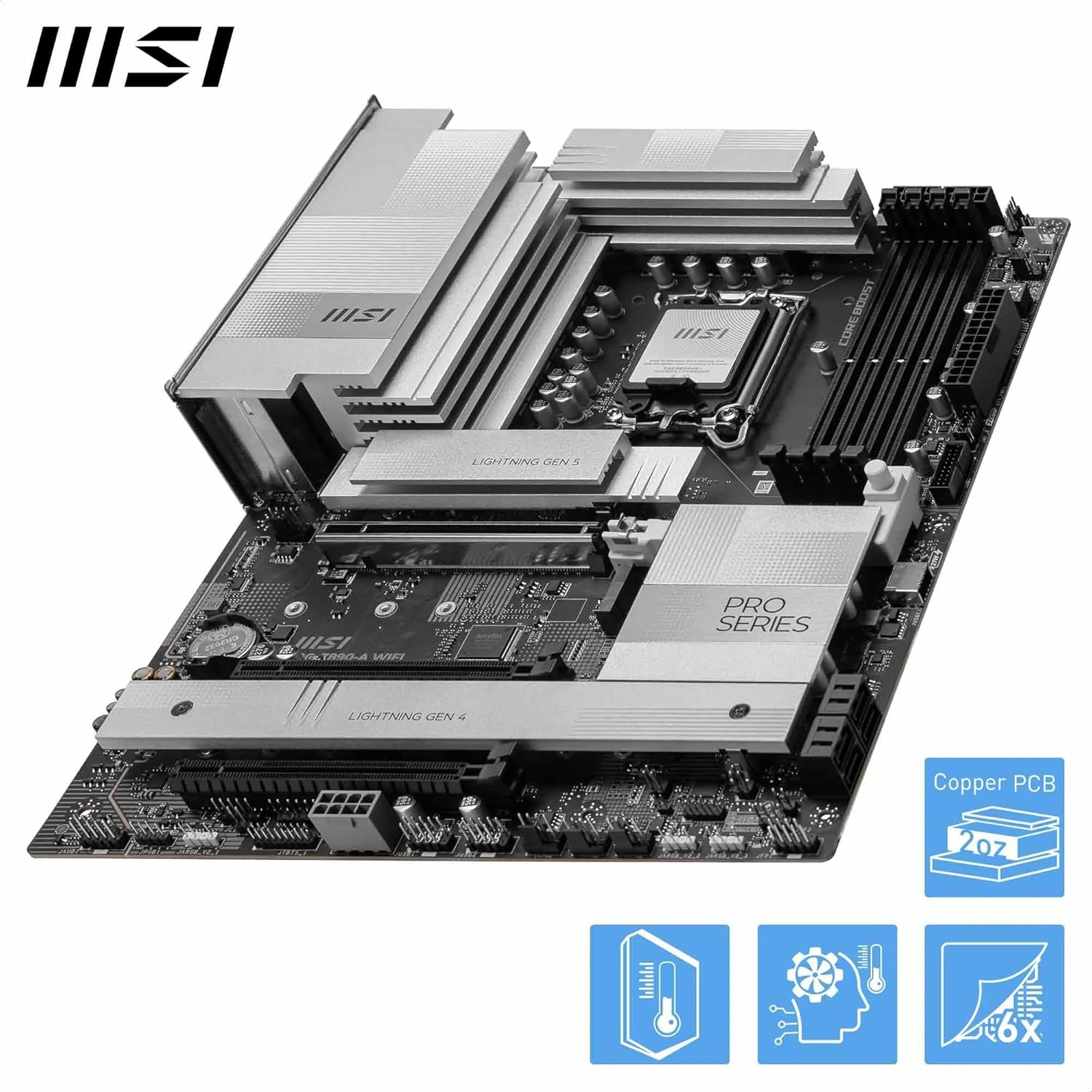 MSI PRO Z890-A Wifi Motherboard, ATX - Supports Intel Core Ultra Processors (Series 2), LGA 1851-90A SPS VRM, DDR5 Memory Boost (9200+ Mt/S OC), Pcie 5.0 X16 & 4.0 X16, M.2 Gen5, Wi-Fi 7, 5G LAN image number 4
