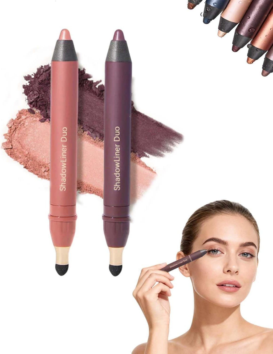 Shadow Liner 2-In-1 Eyeliner & Eyeshadow, Waterproof, Smudge-Proof Duo Eye Shadow Stick with Smudge Brush, Duo Eyeshadow Stick for Effortless Smoky or Natural Eye Makeup (Smolder+ Hypnotic)
