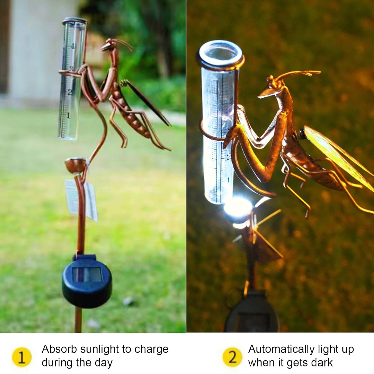 Weather Gauges | Solar Powered Lighted Rain Gauge | Multi-Functional Rain Measure Gauge, Decorative for Pathways, Patio image number 5