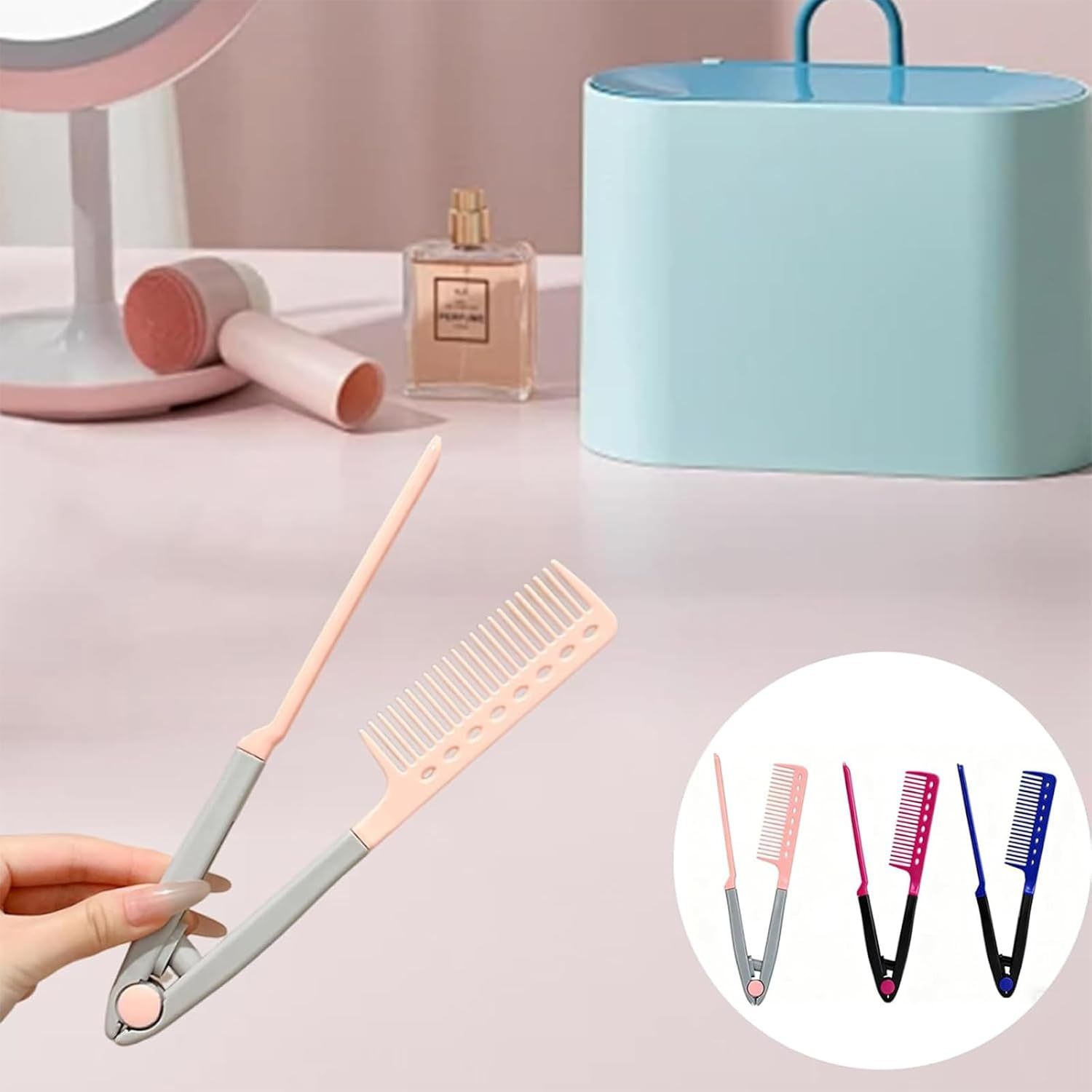3 PCS Hot Comb, Hair Comb for Women, V-Shaped Styling Combs in Pink, Rose & Blue, Detangling Hair Combs for Daily Styling, Travel & Salon Use, Wet to Dry Hair Transformationhot Comb image number 6