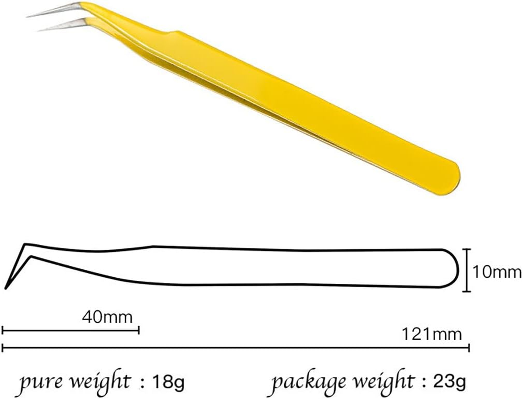 MAXLEAF 2Pcs Stainless Tweezers Straight Curved Tweezers for Stickers Eyelash Extensions Precision Electronics Nail Rhinestone Jewelry, Scrapbooking Tools (Yellow) - Green image number 5