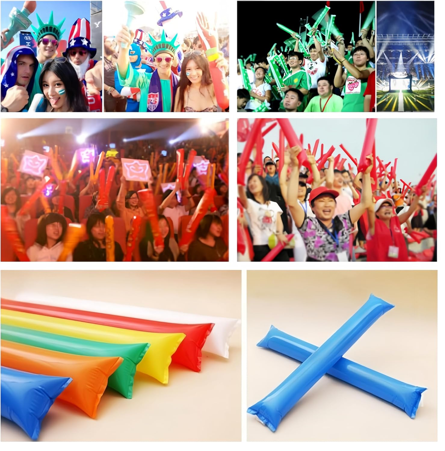 Ai-Oumleef Cheering Stick,50Pcs Thunder Sticks,Boom Sticks,Thicken Cheersticks Inflatable Thunder Sticks Cheering Stick Clapper for Sports Games Birthday Party Supplies Wedding Concert Balloon(Blue)