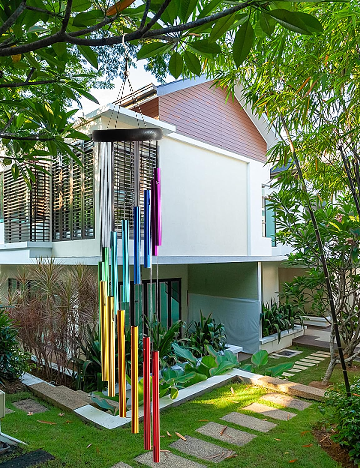 Wind Chimes Outdoor Garden Decor - Large Metal Wind Chimes Aluminum Alloy Tubes Long Windchimes with Hook for Garden Backyard Patio Home Decoration (Rainbow Color) image number 2