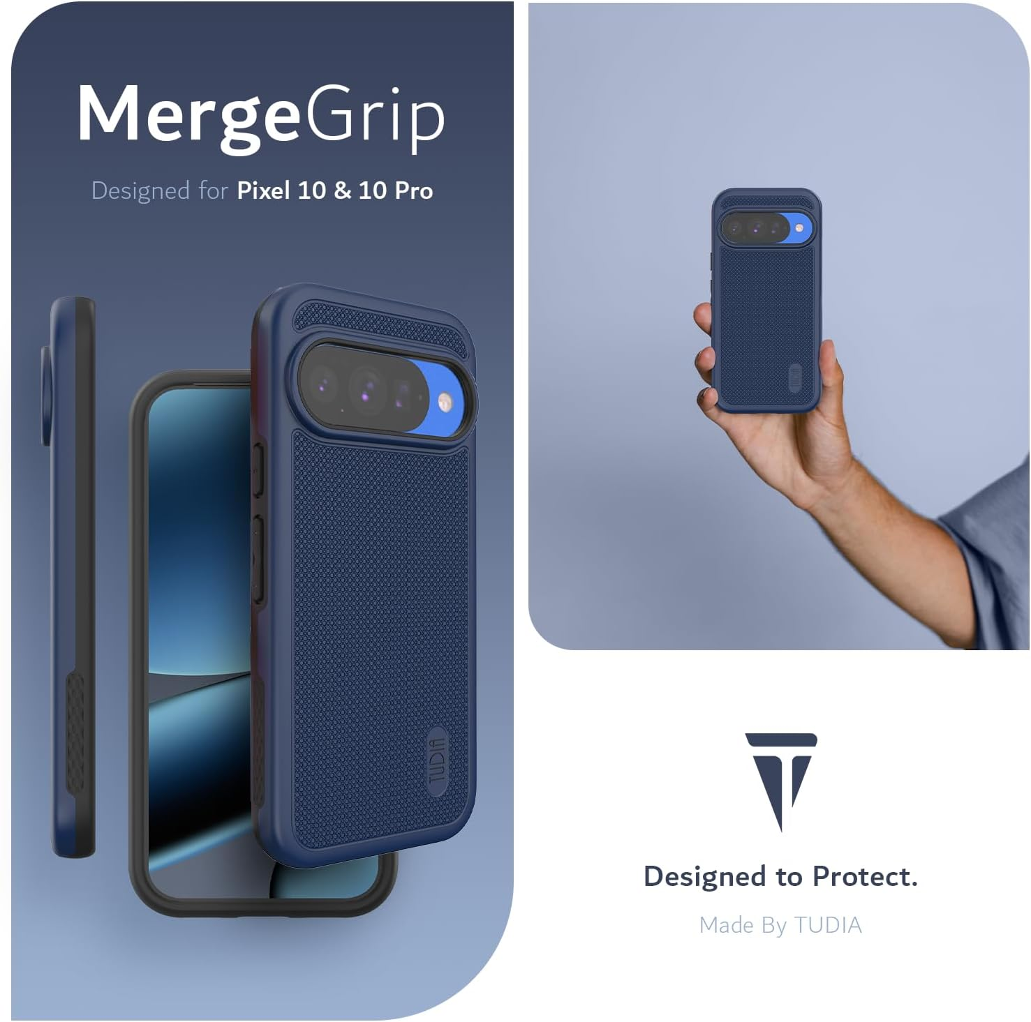 TUDIA Mergegrip for Google Pixel 10 & Pixel 10 Pro Case (2025) &ndash; [Military Grade Drop Tested] Dual-Layer Rugged Slim Shockproof Heavy Duty Protective Phone Cases (Indigo Blue, Basic) image number 1