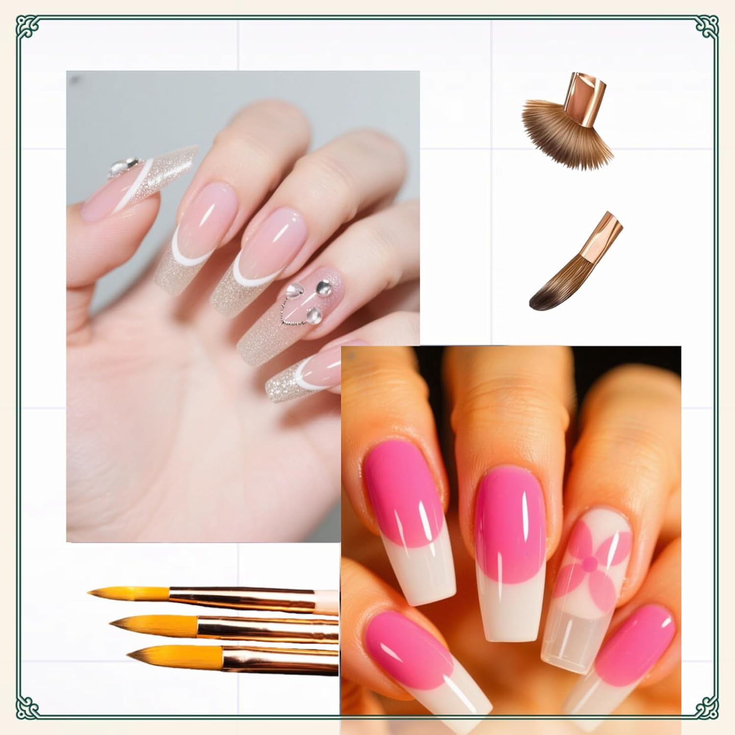 3Pcs Acrylic Nail Brush Set - Sizes (8/10/14) Acrylic Brushes for Nails Art, Acrylics Powder Nails Art Extension Brushes with Pink Sturdy Handle Manicure Tools Extension Carving for Home Salon ﻿ image number 2