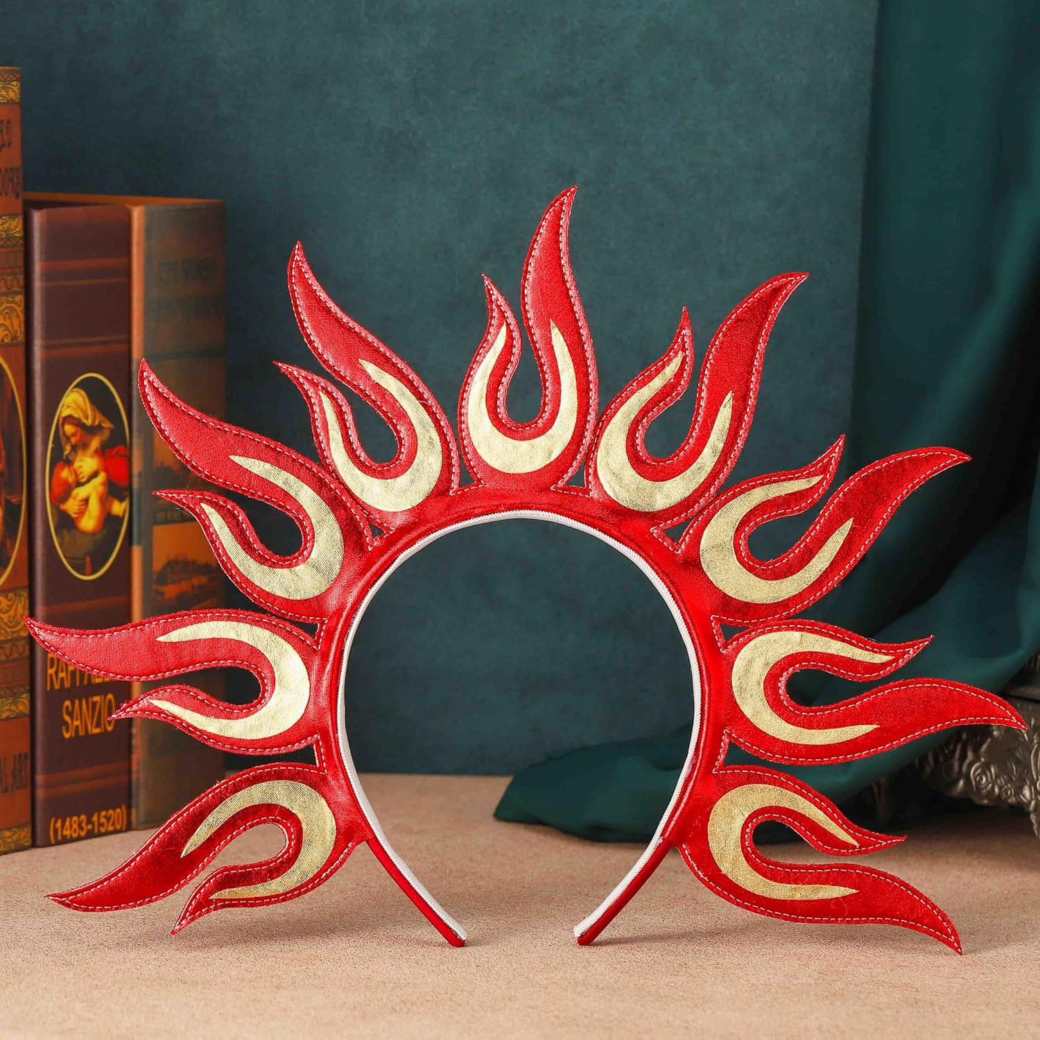 Fashband Flame Headband Red Fire Festival Headpiece Sunburst Goddess Crown Cosplay Hair Accessories for Women image number 6