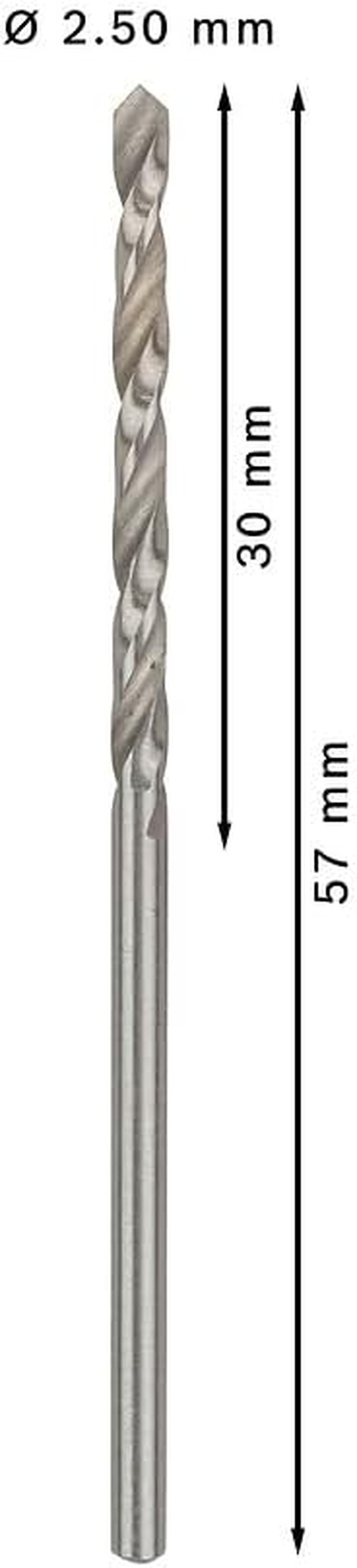 Bosch 2608595053 Din338 HSS-G Metal Drill Bit, 2.5Mm X 30Mm X 57Mm, Silver image number 6