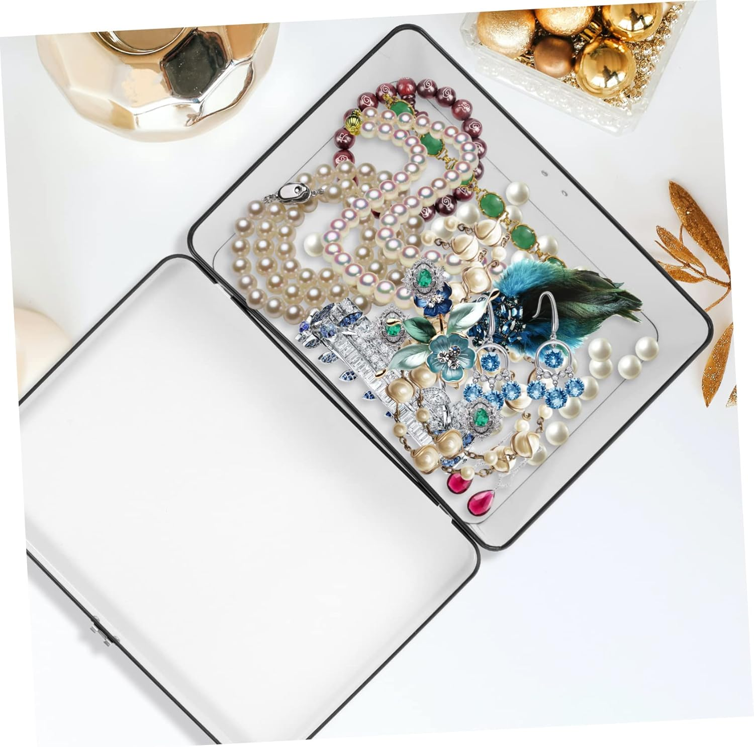 Lockable Vintage Tin Storage Box Lid, Large Metal Decorative Jewelry Organizer Case Key, Secure Desktop Storage for Keepsakes and Personal Items image number 4