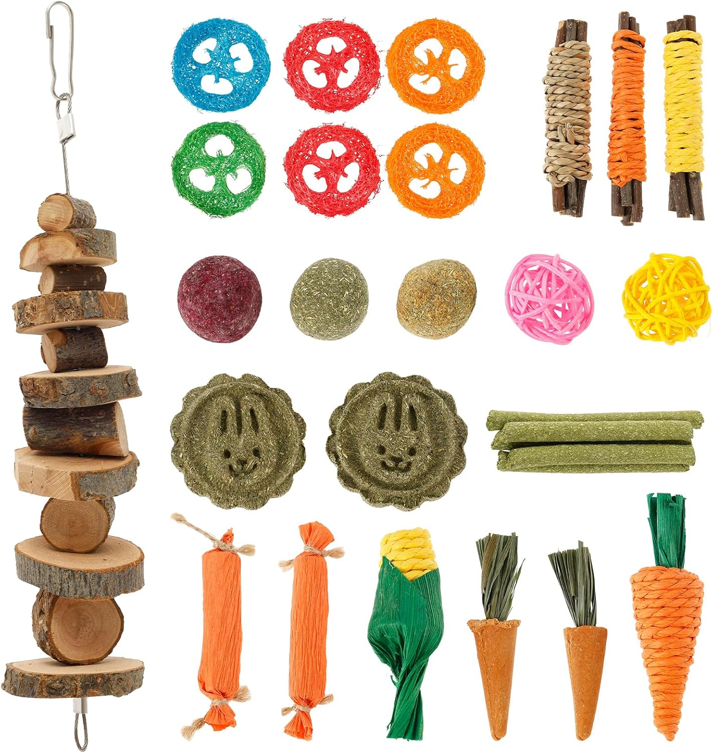 Bunny Chew Toys, 28Pcs Wood Rabbit Chew Toy for Teeth Bite Resistant Hamster Teething Toy Attract Attention Hamster Chewing Set Safe for Guinea Pig image number 1
