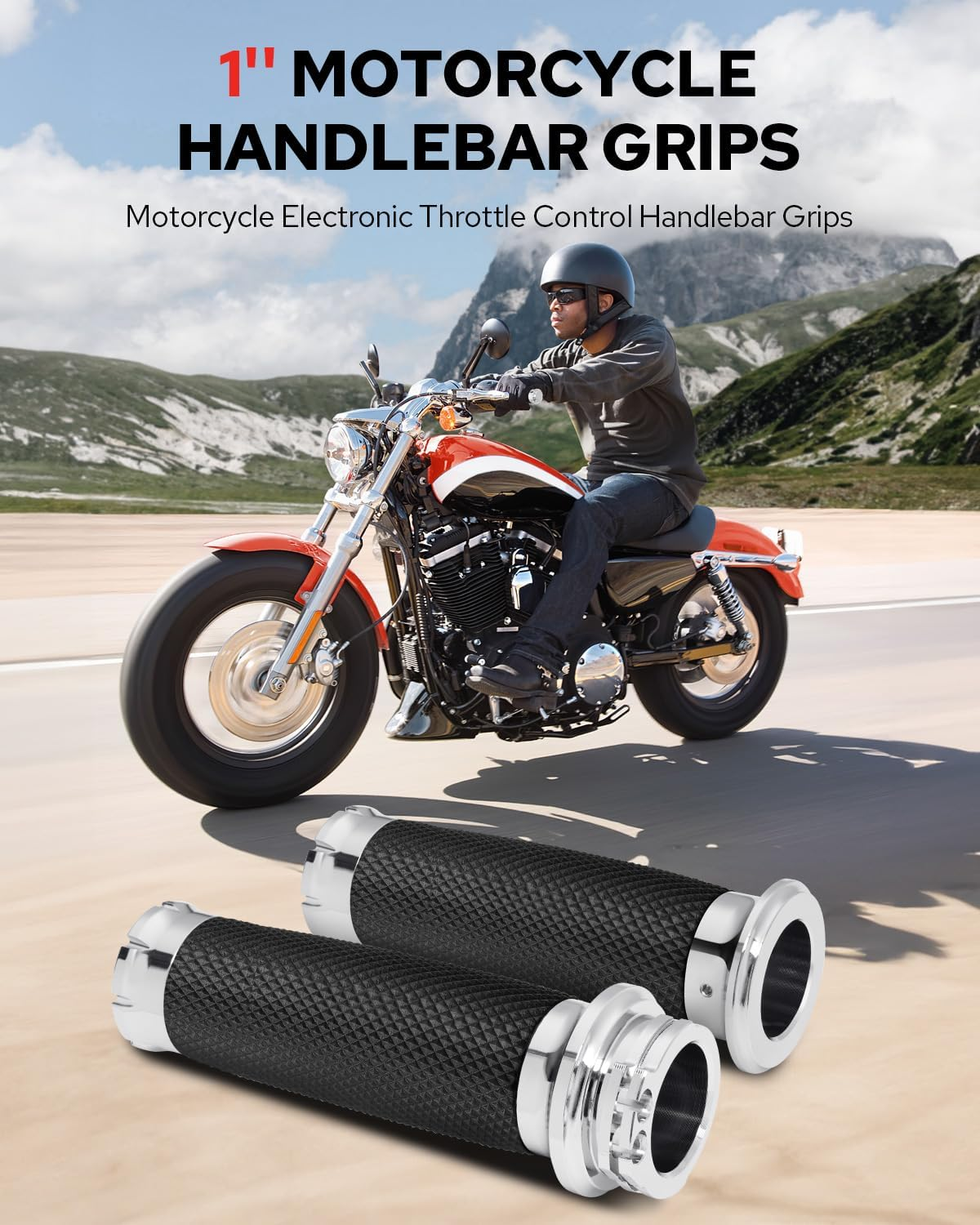Benlari 1" Chrome CNC Handgrips Motorcycle 25 Mm Handlebar Grips Motorcycle Universal Compatible for Harley Honda Kawasaki Suzuki Yamaha Bobber