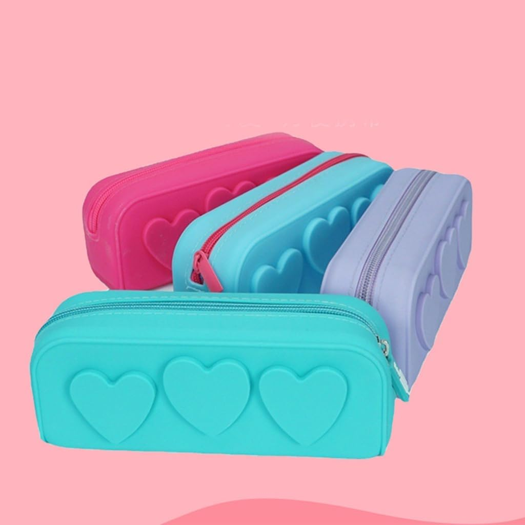 DDPOND Makeup Bag Cosmetic Bag Heart Cosmetic Pouch Pencil Case Toiletry Bag Silicon Makeup Organizer Bag for Makeup Brush - Rose Red image number 5