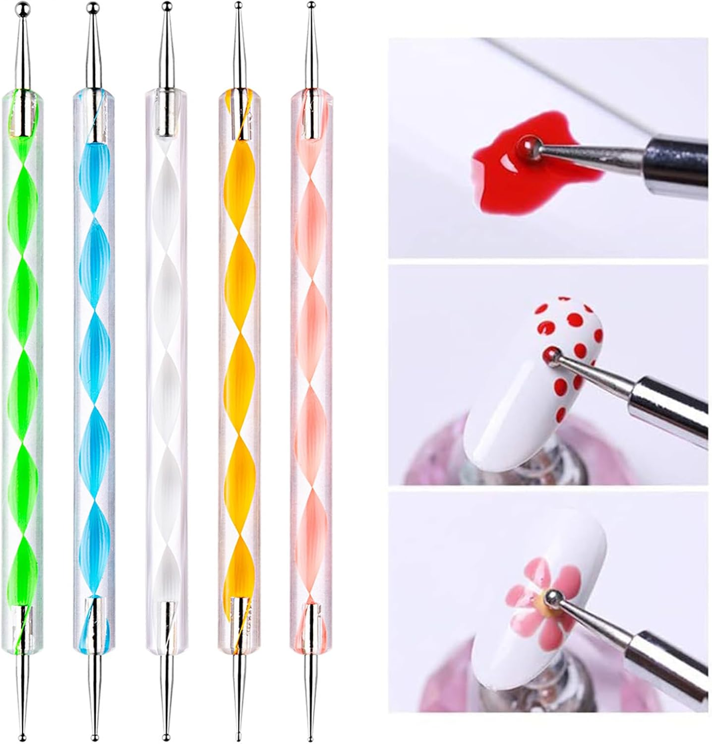 Kzvsiy 10 Pcs Nail Art Dotting Tools Set, 2-Way Dotting Pen & Ball Tip Clay Sculpting Tools for Nail Art, Manicure, Mandala Drawing, Rock Painting, and Art Tracing image number 5