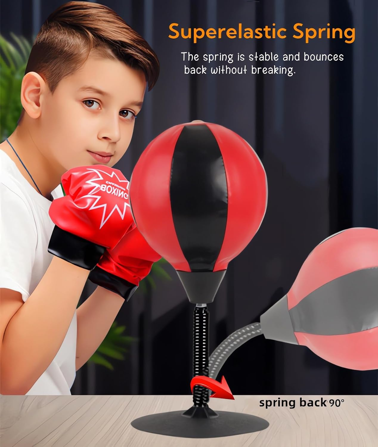 Desktop Boxing Punching Bag,Boxing Bag with Strong Suction Cup,Gift Idea for Stress Relief, Funny Toys for Kids Coworkers and Friends（Black+Red） image number 6