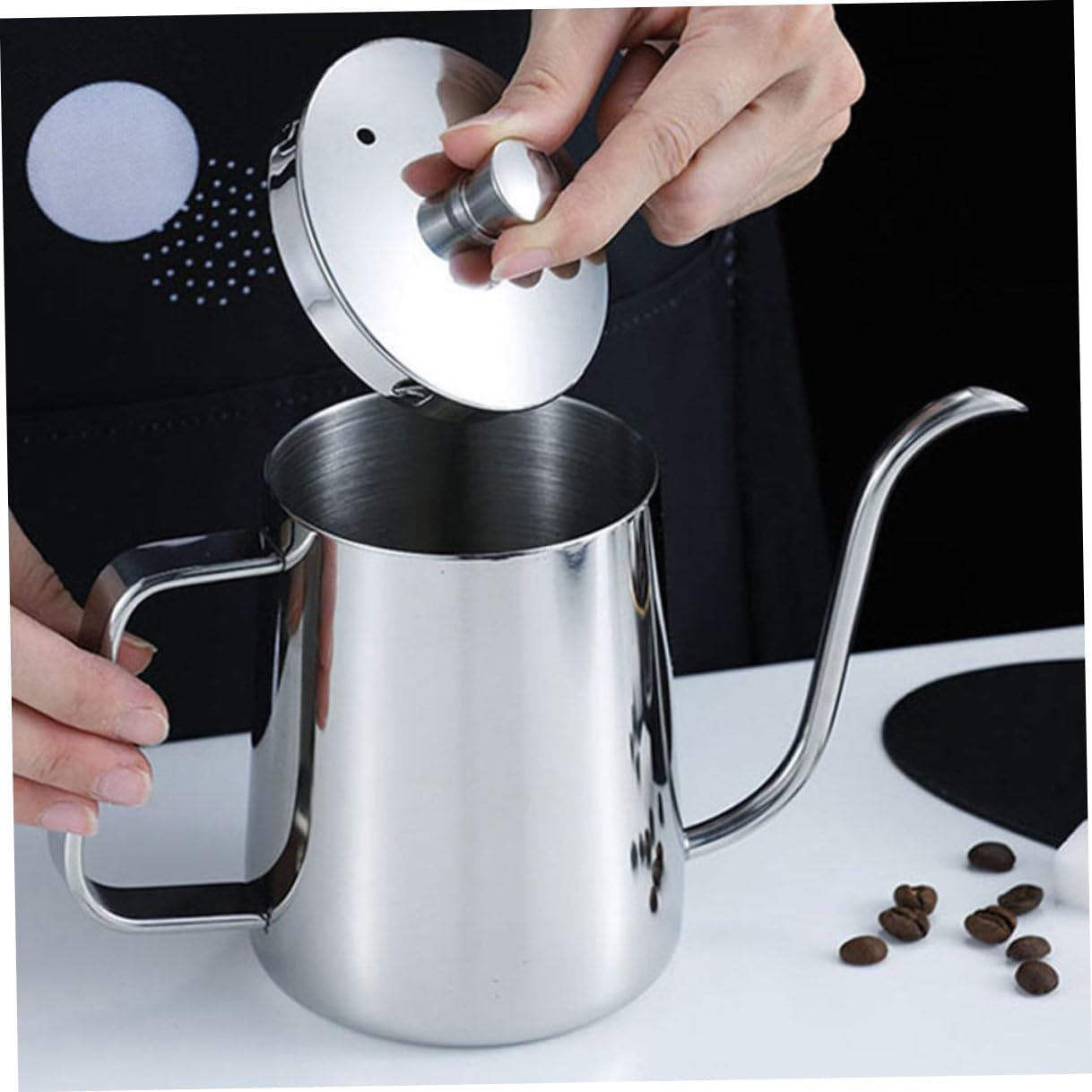 HEANUJJ Stainless Steel Mini Coffee Pot with Lid Polished Household Water Kettle for Home Office and Tea Use Fine Workmanship and Practical Design image number 2