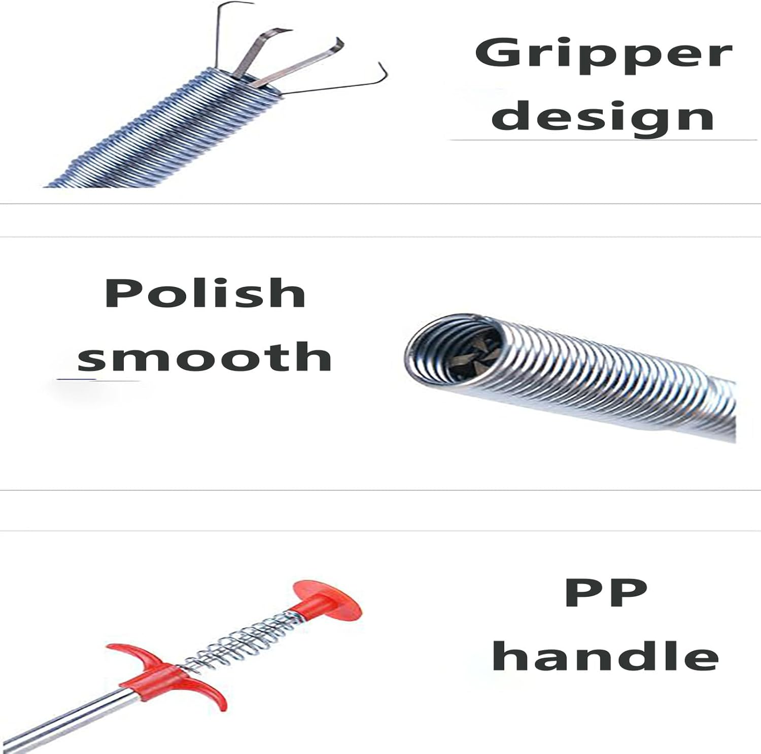 Professional Drain Clog Remover Kit (3+1) - 90CM Stainless Steel Claw & 3X51Cm Plastic Sink Uncloggers | Multi-Surface Hair Clog Tool for Bathroom, Kitchen, Tub & Toilet (Orange) image number 2