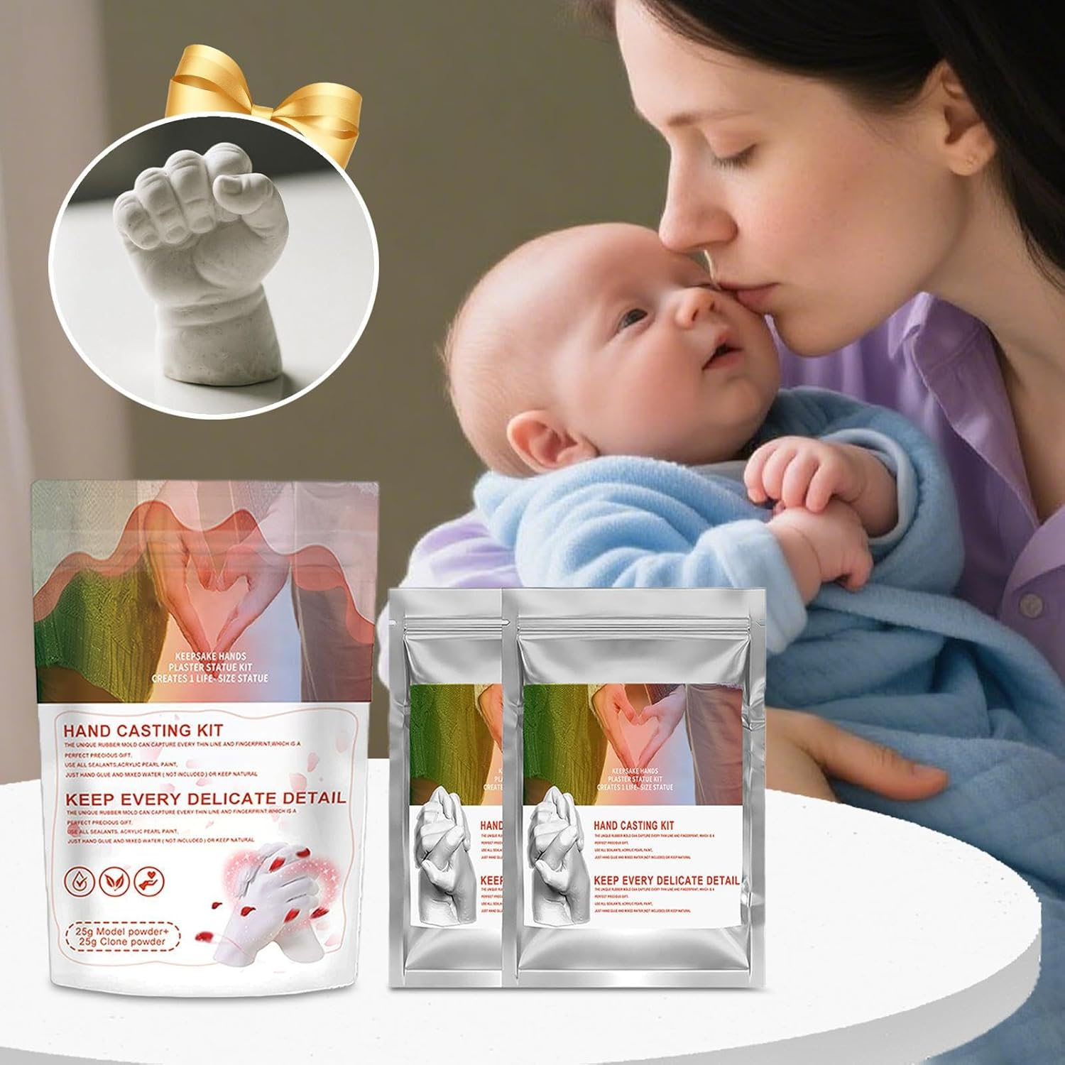 Hand Mold Powder, Fast Curing Casting Material, Skin Safe Kit, 5.51X7.87 Inches for Children and Adults, Easy Use Formula for Family Keepsake Crafts at Baby Handprint Art Projects image number 4