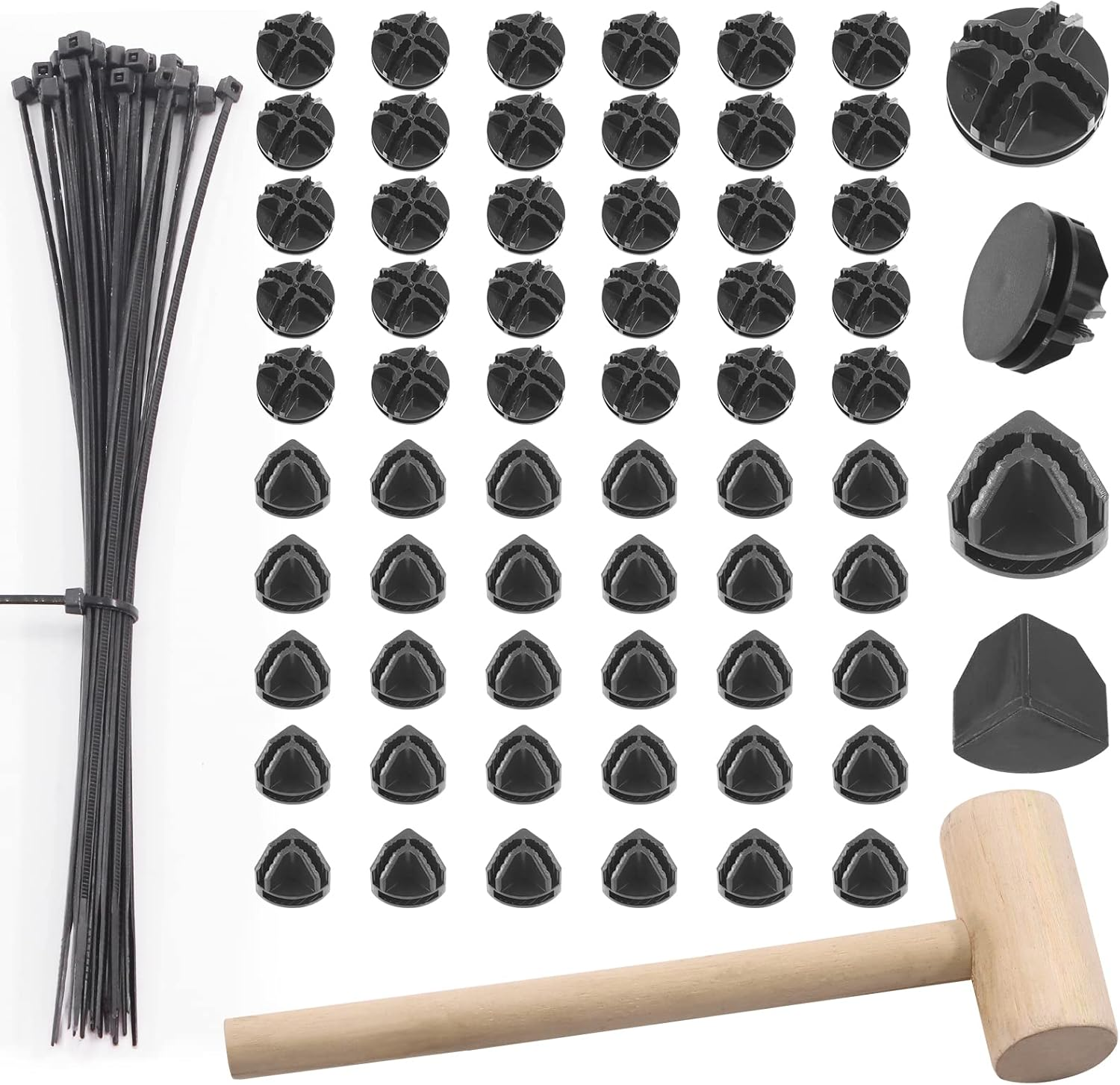 Swpeet 91Pcs 2 Styles Black Cube Plastic Connector with Cable Ties and Wooden Mallet Assortment Kit, Cube round and Right Angle Organizer Connector Wire Grid Heavy Duty Zip Ties for Shelving image number 2