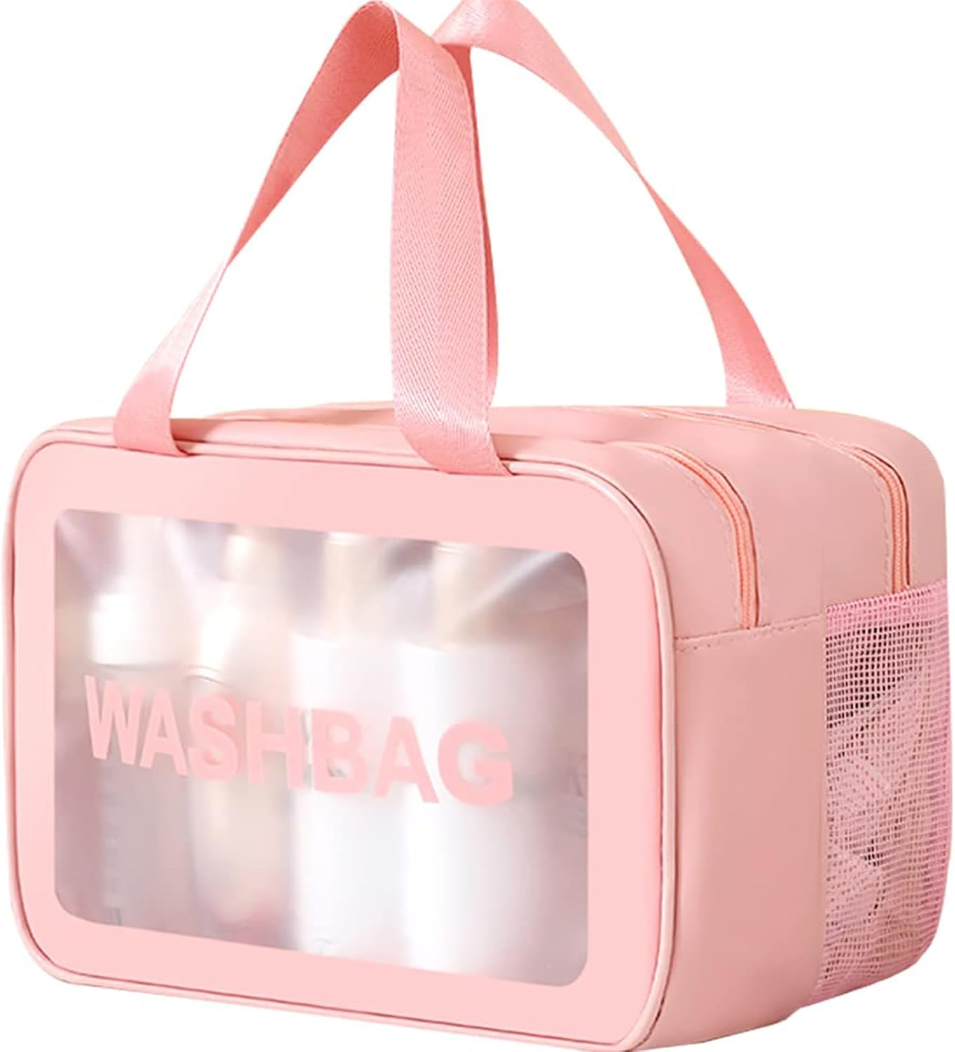 QAUARUMSUN Travel Toiletry Bag, Large Clear Makeup Bags, 2 in 1 Cosmetics Bag, Transparent Skin Care Bag for Toiletries,Waterproof PVC Thickened Wash Bag for Women Men(Black)