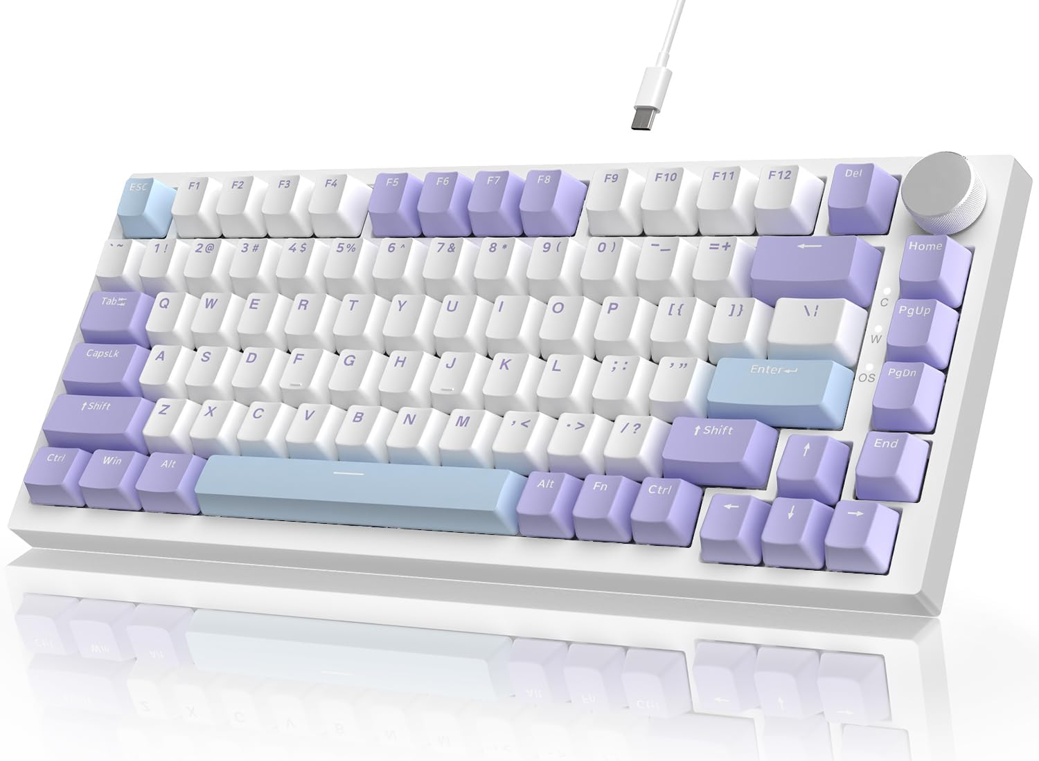 YINDIAO AK820 Mechanical Keyboard with CNC Knob Control,75% ANSI Layout,82Keys Gasket Mount Wired Gaming Keyboard,5 Sound Absorbing Foam,Hot-Swappable,White Backlit,For PC,MAC (Grey&White)