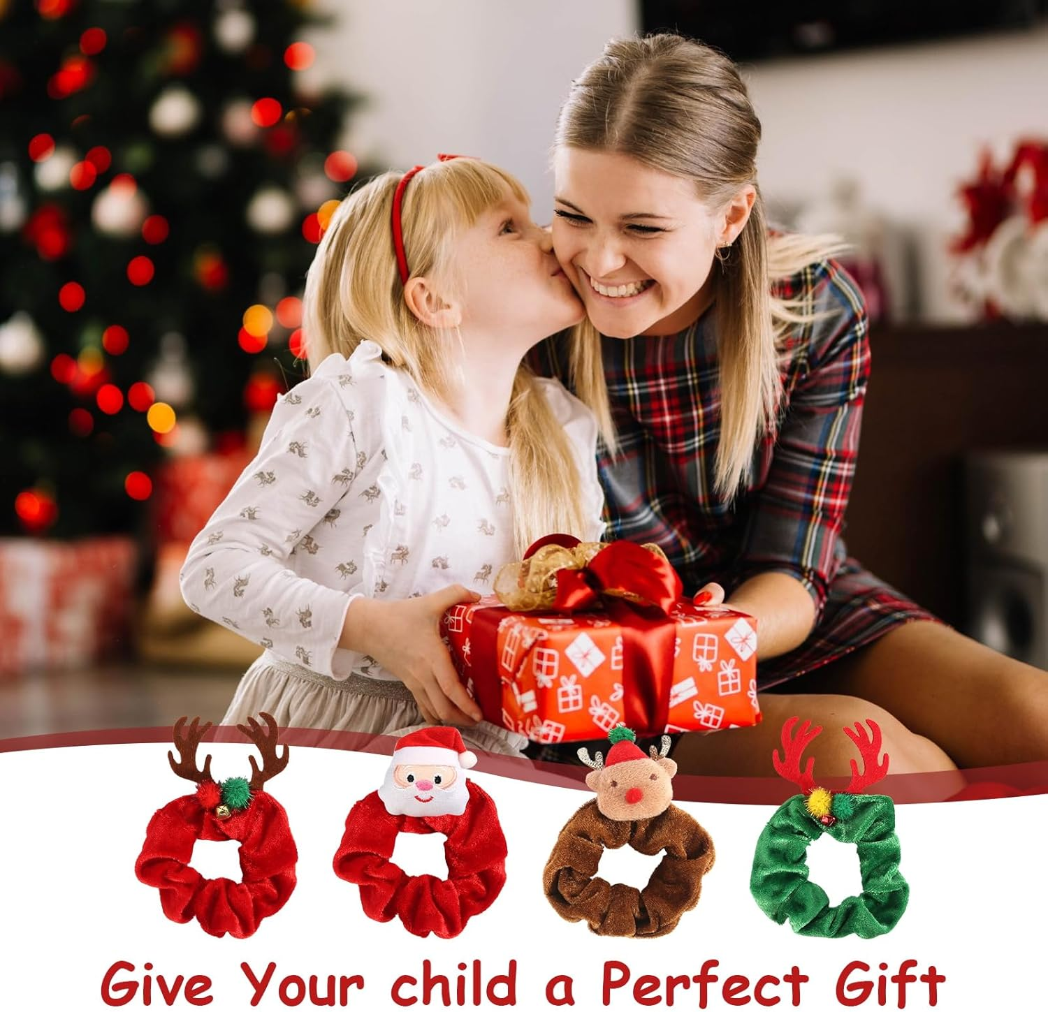 Pack of 4 Christmas Hair Bobbles Velvet Scrunchies Hair Bobbles Scrunchies for Women Elastic Hair Bobbles Girls Christmas for Girls Women image number 4