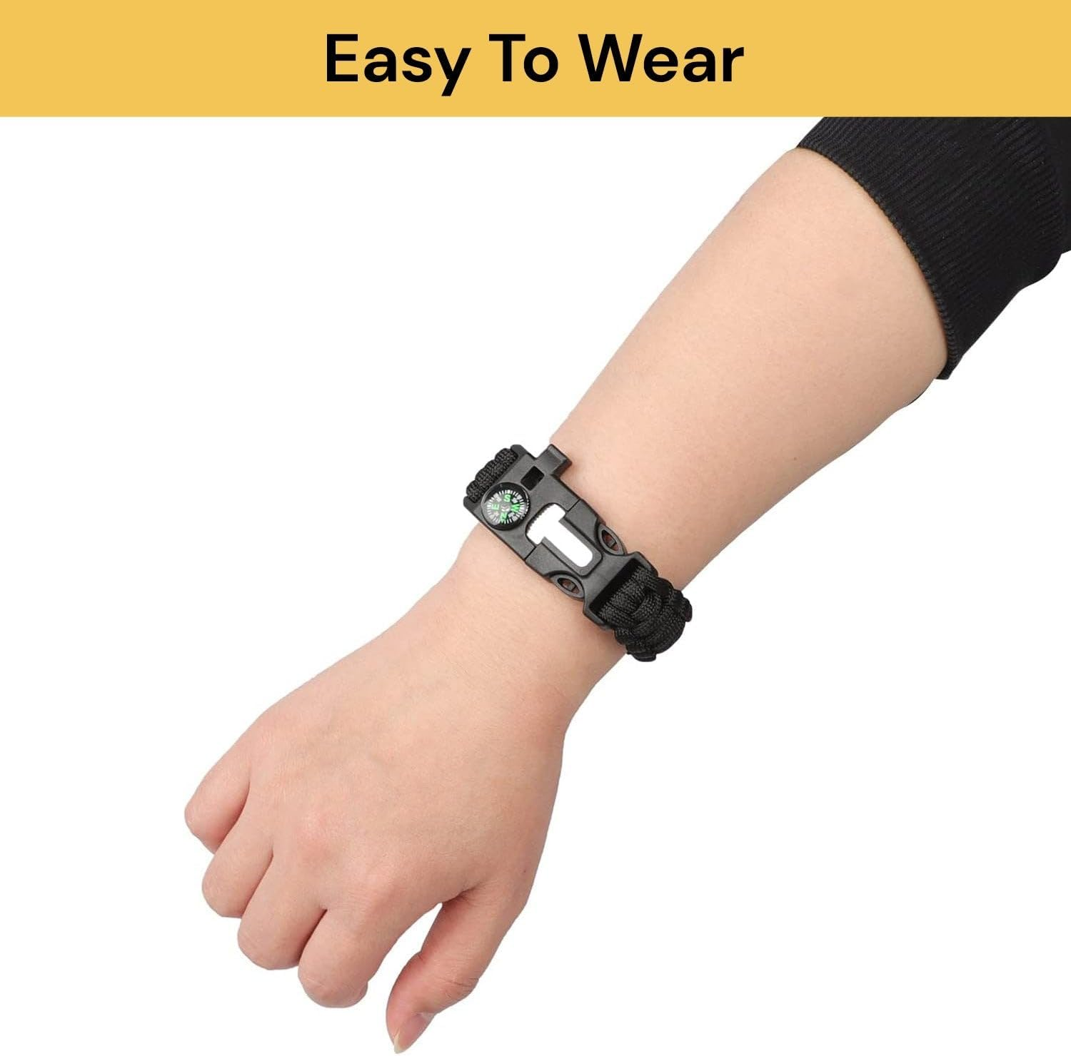 EZONEDEAL Paracord Survival Bracelet- Compass, Flint Steel Fire Starter Ferro Rod, Mini Saw, Whistle, Adjustable Wrist Size for Camping, Emergency Kit Equipment image number 6