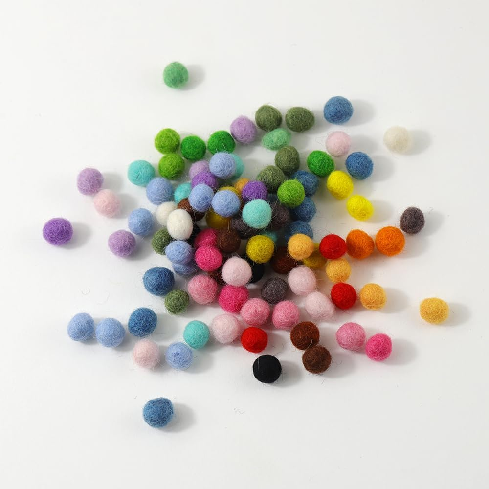 Felt Wool Balls 1 Centimeter - 0.4 Inch, Handmade Felted Mixed Color (Red, Pink, Blue, Gray, Black, White, Pastel and More) Bulk Small Puff for Felting and Garland (120) image number 1