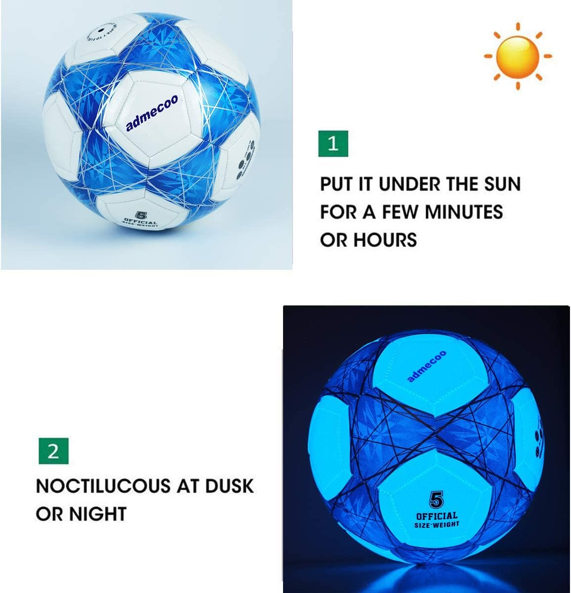 Soccer Balls Glow in the Dark Size4/5 Soccer Ball Light up Star Indoor/Outdoor Light up Training Ball with Pump and Needls,Street Ball Game for Men image number 5