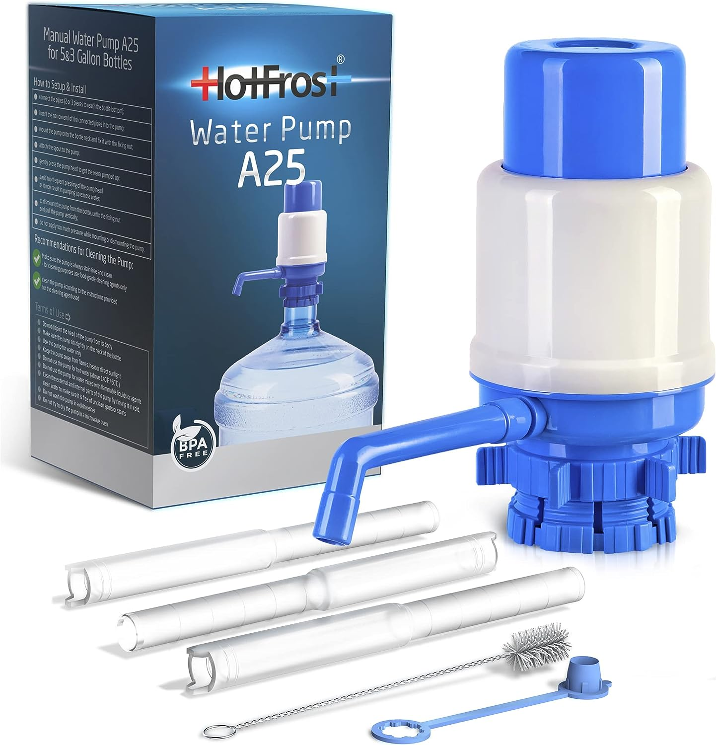 Manual Water Pump for 5 Gallon Bottle &ndash; Universal Fit for Crown Top and Screw Top Jugs - Adjustable Tubs, Protective Spout Cap, Cleaning Brush, Bpa-Free Food-Grade Materials &ndash; 5 Gallon Water Pump image number 1