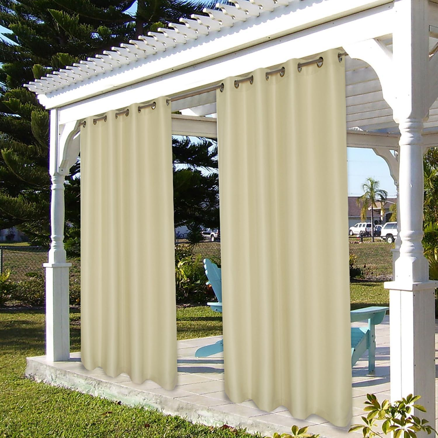 Bonzer Waterproof Outdoor Curtains for Patio, Premium Thick Privacy Weatherproof Grommet outside Curtains for Porch, Pergola, Cabana, 1 Panel, 54W X 84L Inch, Cream image number 3