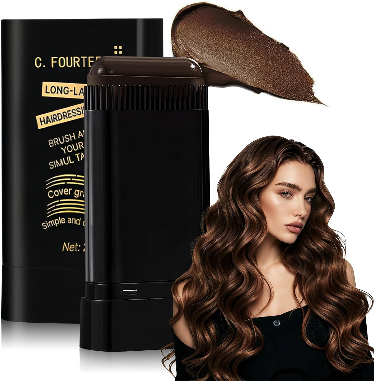 2 in 1 Hair Color Stick Safe and Convenient Comb Hair Dye Hair Dye Stick, Portable Color Touch-Up Hair Sticks with Comb, Sweat-Proof Cover Gray Hair Color Correction Sticks for Unisex (Dark Brown)