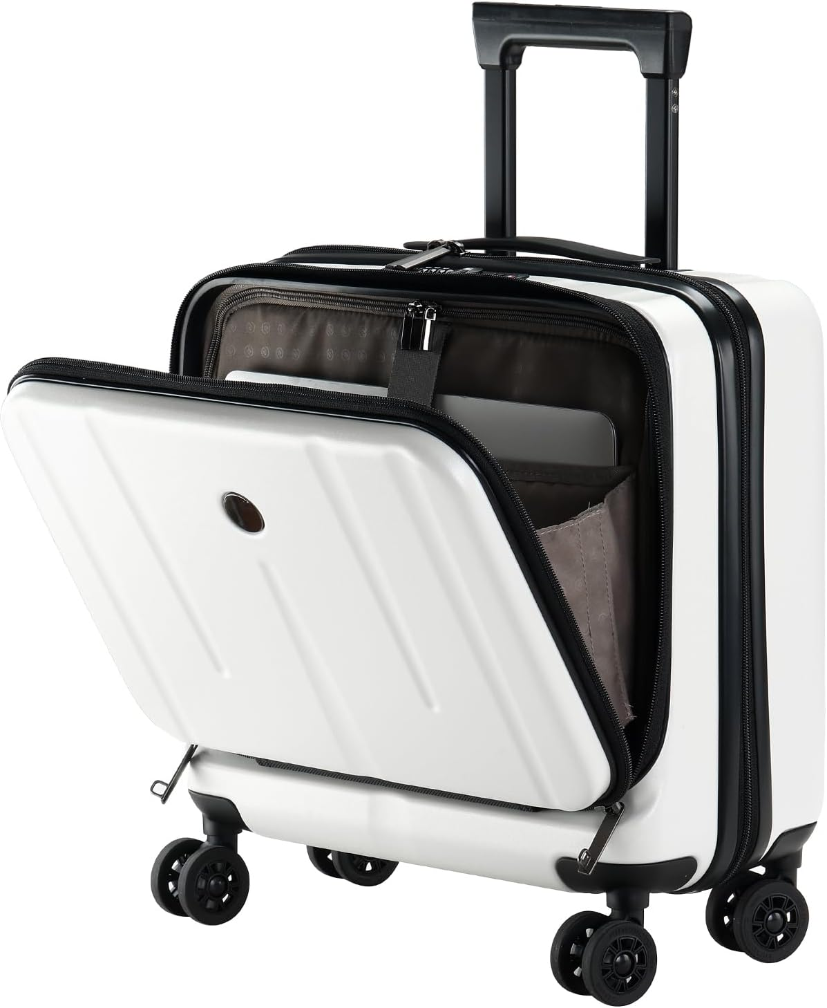 16 Inch Carry on Luggage with 2 Compartments for 14&rdquo; & 15&rdquo; Laptop, 16.14 * 8 * 17.12&rdquo; Rolling Briefcase, Lightweight Hardshell ABS+PC Suitcase with Spinner Silent Wheels, for Business Trip, Dark Gray