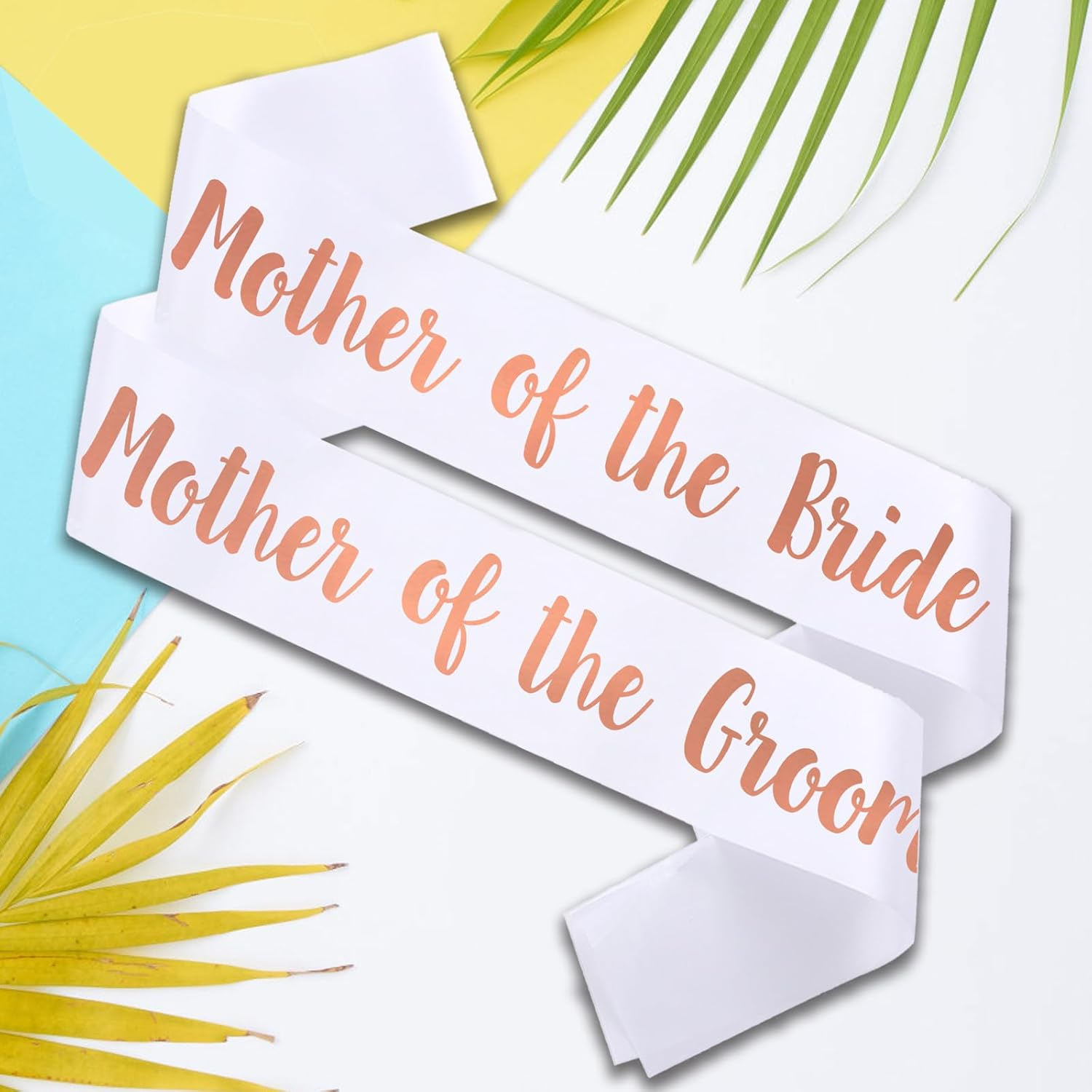 2 PACK Mother of the Bride and Groom Sashes, White Sash with Rose Letters Bachelorette Sashes for Mother Bridal Shower Supplies Wedding Accessories image number 3