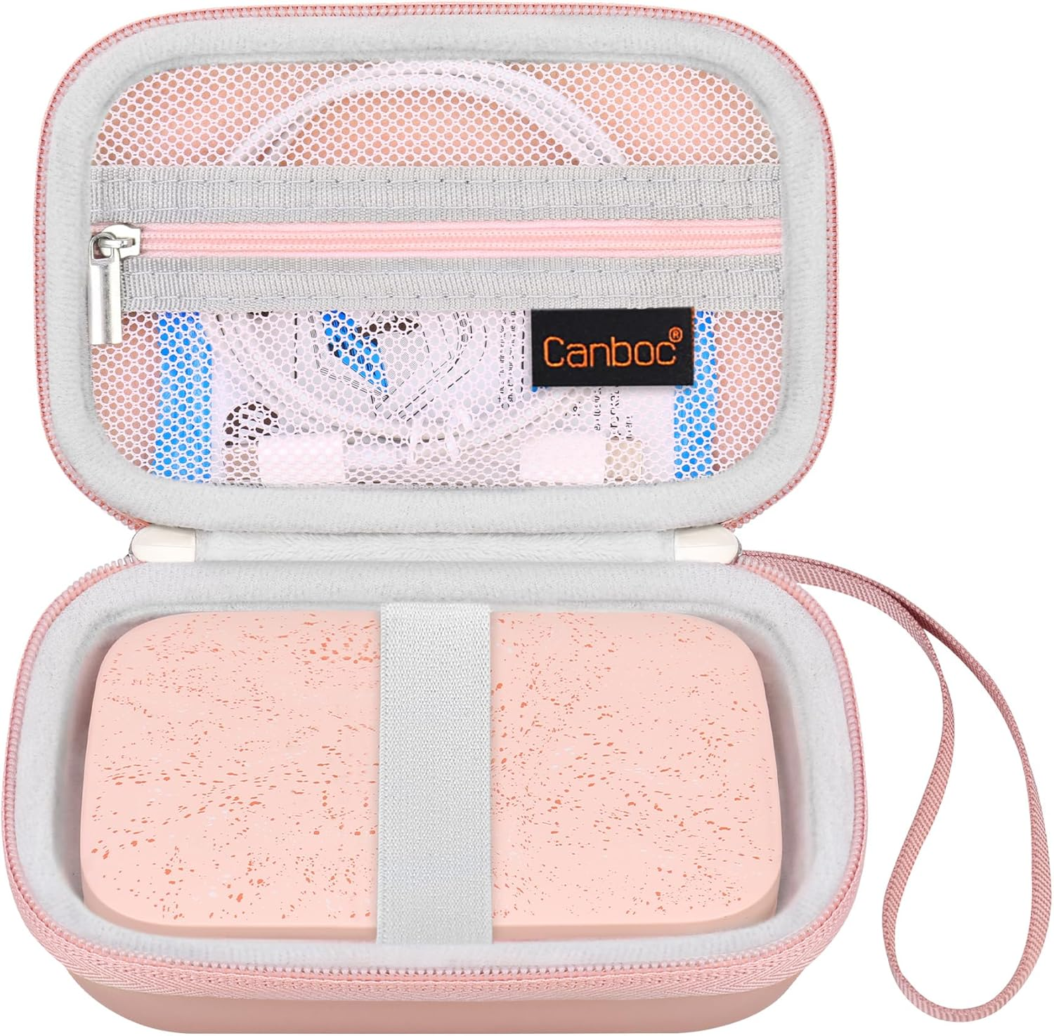 Canboc Hard Carrying Case for JADENS D110 Label Maker Machine, Portable Bluetooth Label Printer Box, Zipper Mesh Bag Fits Label Paper and Charging Cord,Grey