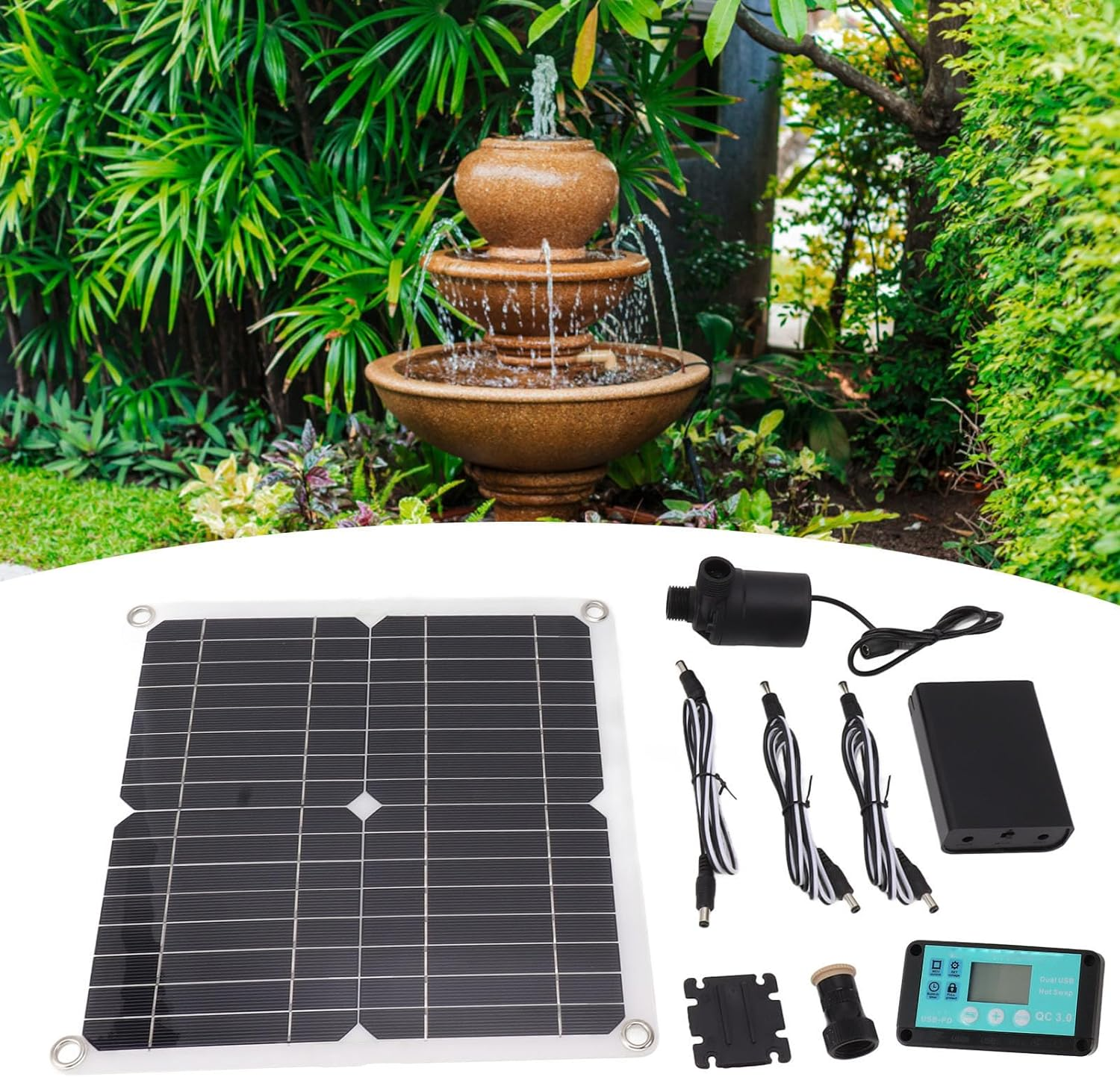 Solar Kit, Solar Water Fountain Pump with Battery Box Timing Controller, Solar Water Fountain Floating Birdbath for Bird Bath, Fish Tank, Pond, Garden image number 1