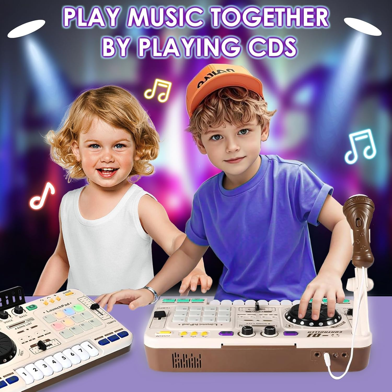 DJ Toy Set for Kids, Toddler Musical DJ Mixer Toys with Lights Sounds & Bluetooth-Enabled, Multi-Functional Musical Instrument, Best Gift for Ages 4+ (White) image number 3