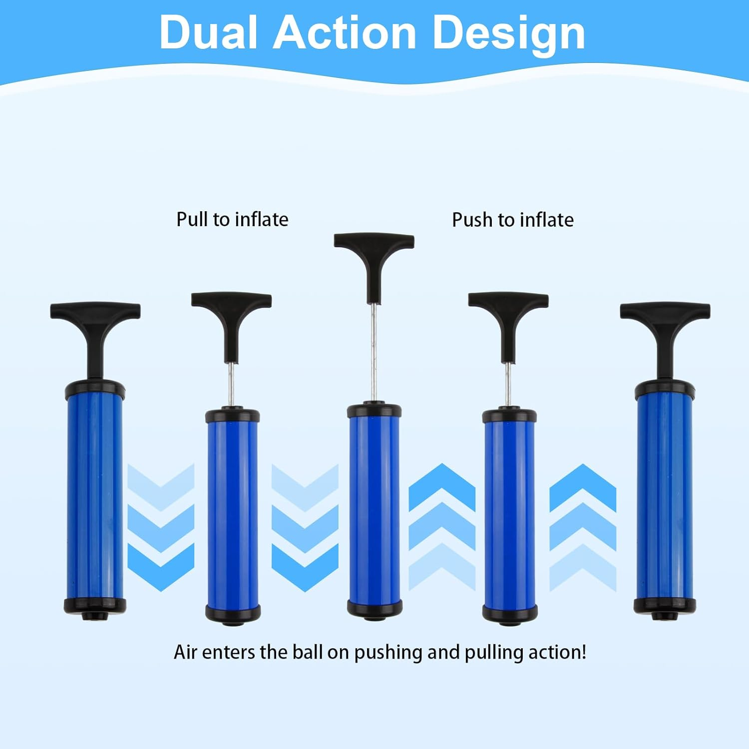 Ball Pump with 6 Needles, Handheld Sports Air Pump for Football Basketball Volleyball, Includes Hose & Nozzle for Camping Inflatables (Blue) image number 5