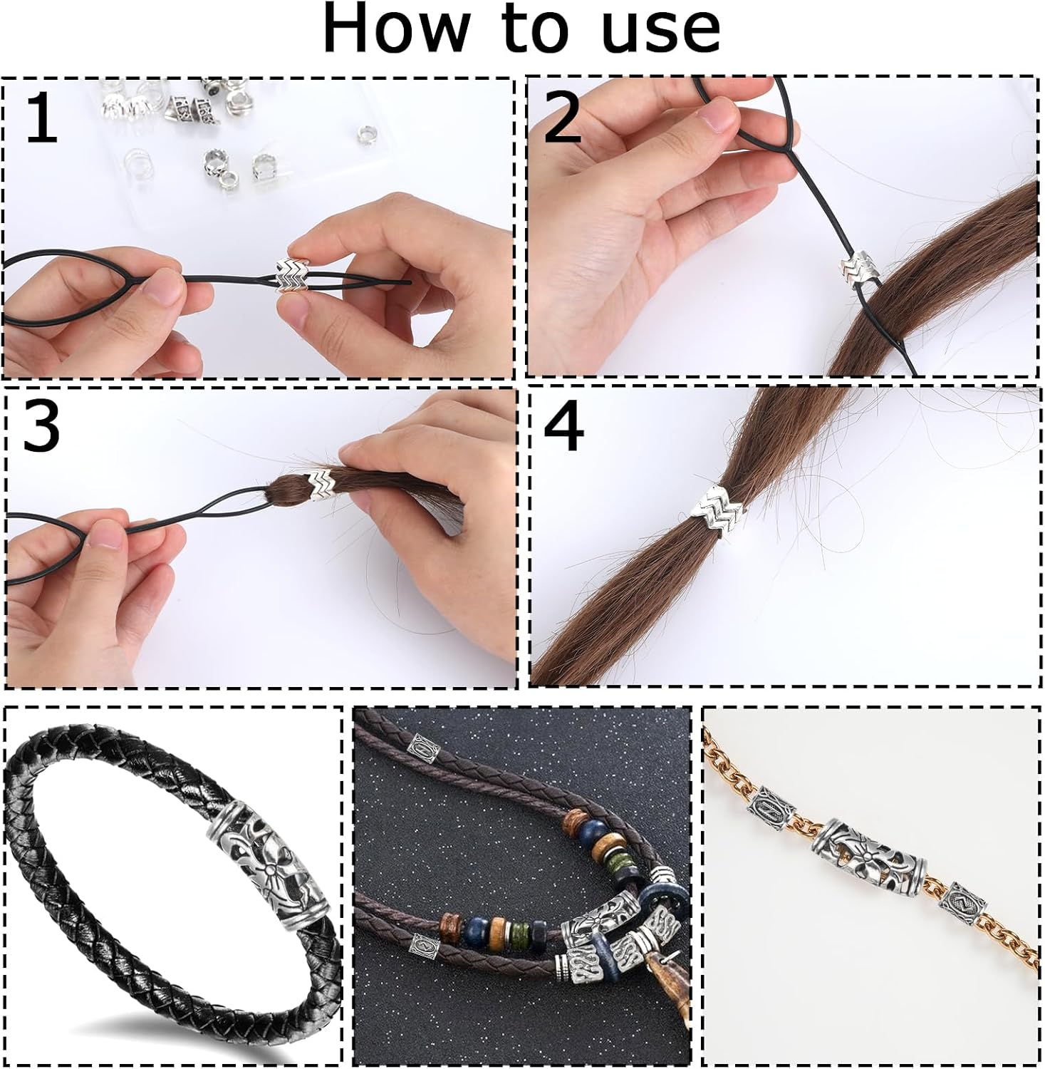 Qianyu 67 Pcs Hair Tube Beads Norse Vikings Runes Hair Jewelry Beard Beads for Bracelets Pendant Necklace DIY Metal Braiding Dreadlock Beads Decoration for Hair Braids Viking Beads Kits image number 2