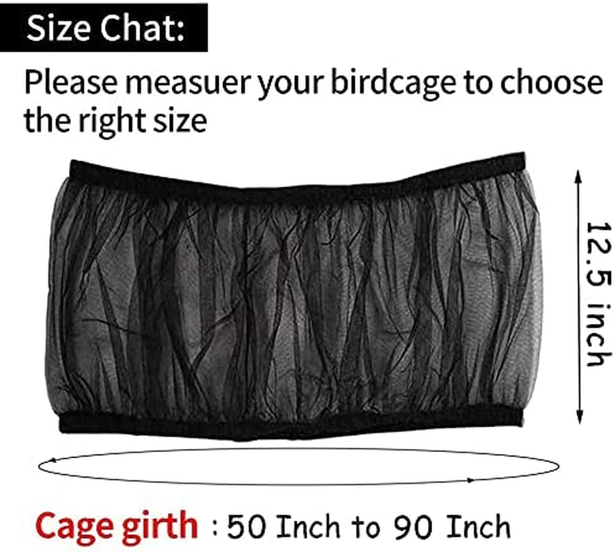 Universal Bird Cage Seed Catcher Guard - Parrot Nylon Mesh Cover, Soft Airy Stretchy Skirt for round and Square Cages (Circumference 50-90 Inch, Black) image number 5