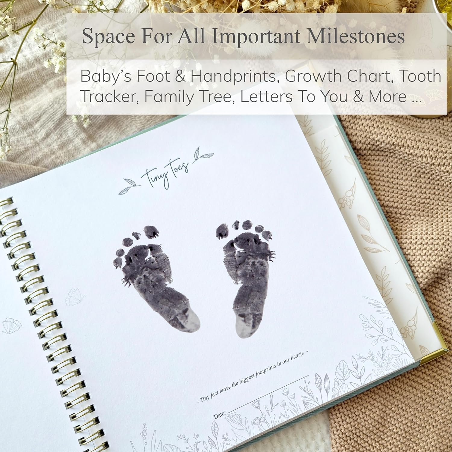 Baby Book Keepsake Boy or Girl Timeless Baby Memory Book First 5 Years for Baby Shower Gender Neutral Baby Scrapbook New Mom Gift Baby Journal from Birth to Age 5 Milestone Book Sage Green - Blush Pink image number 7