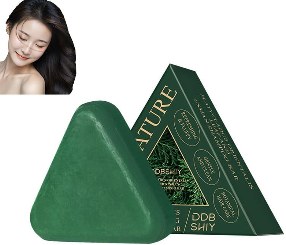 Nature Triangle Shampoo Bar, and Platycladus Orientalis Leaf & Usman Shampoo Bars to Promote Hair Growth, Strengthen and Smooth Hair for Women & Men (1PCSF)