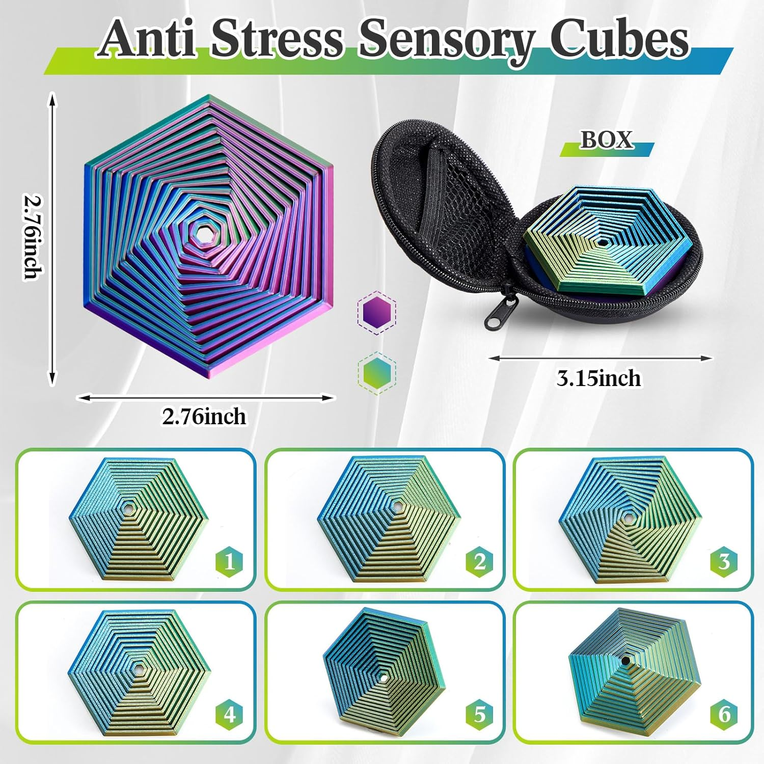 Seenelling 2 Pcs Fractal Fidget Hexagon 3D Printed anti Stress Sensory Tool for Adults Mindful Meditation Tool Geometric Hexagon Spiral for Stress and Anxiety Relief image number 1