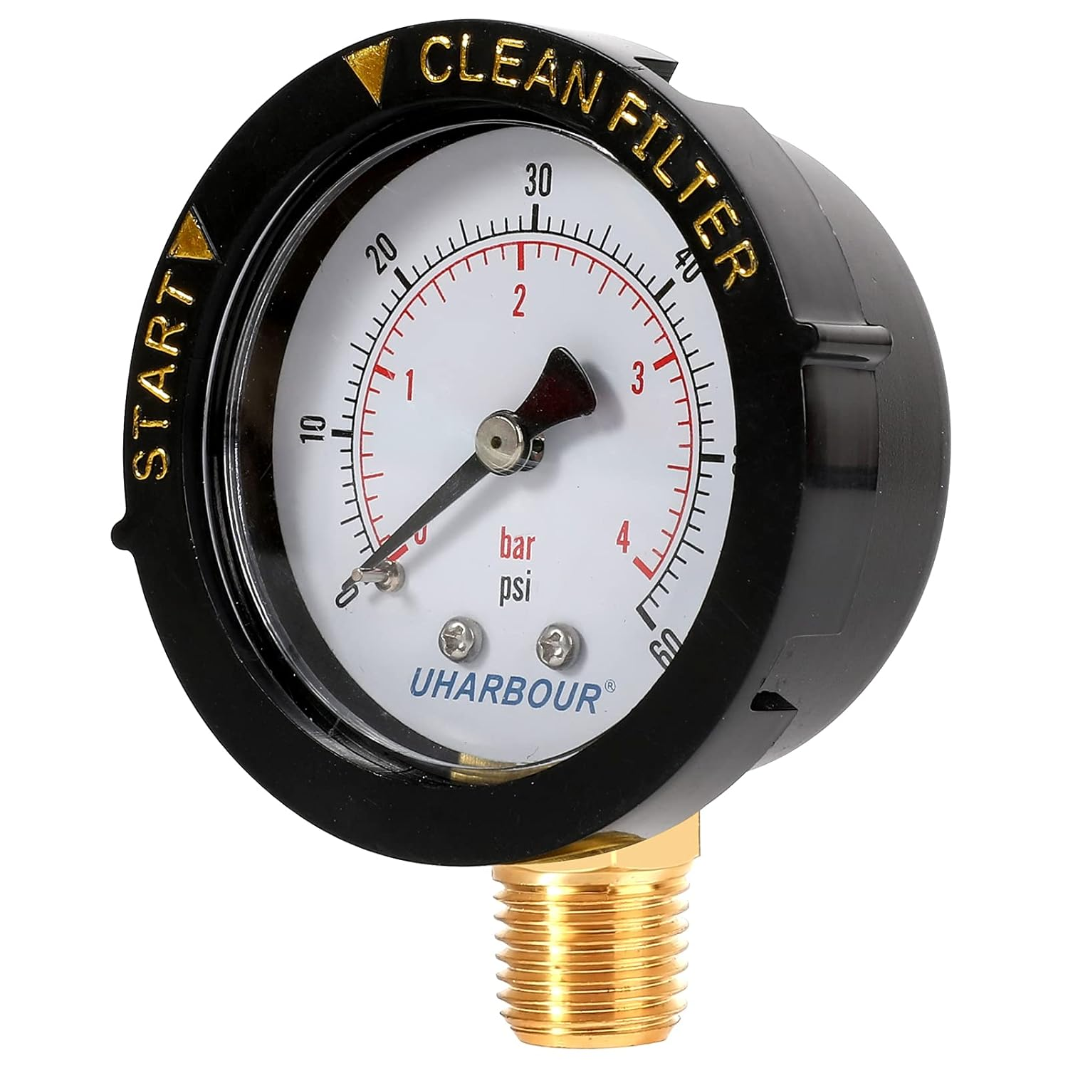 Pool Filter Pressure Gauge 60Psi - 2" Dial with Bezel, 1/4" Center Bottom Mount, 1/8" Adapter - Pump Replacement image number 2