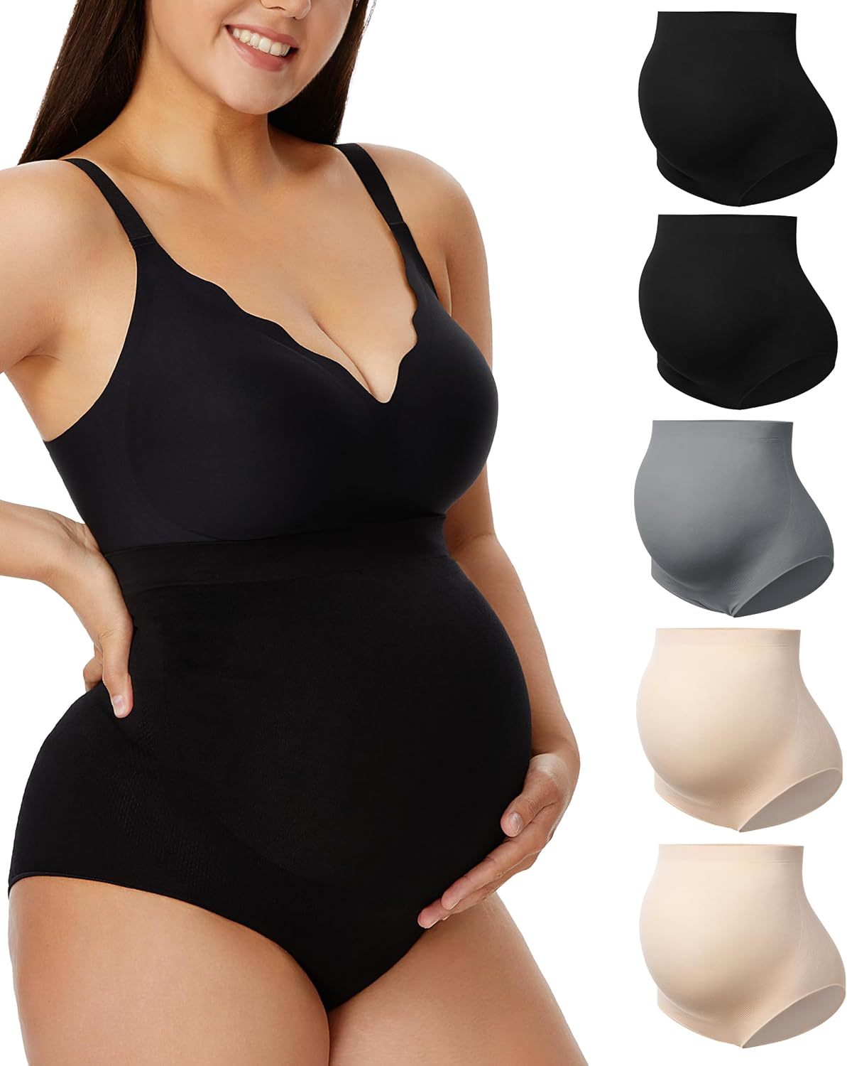 Angelhood Maternity Underwear over Bump, Seamless Maternity Support Panties, plus Size, Multi Pack