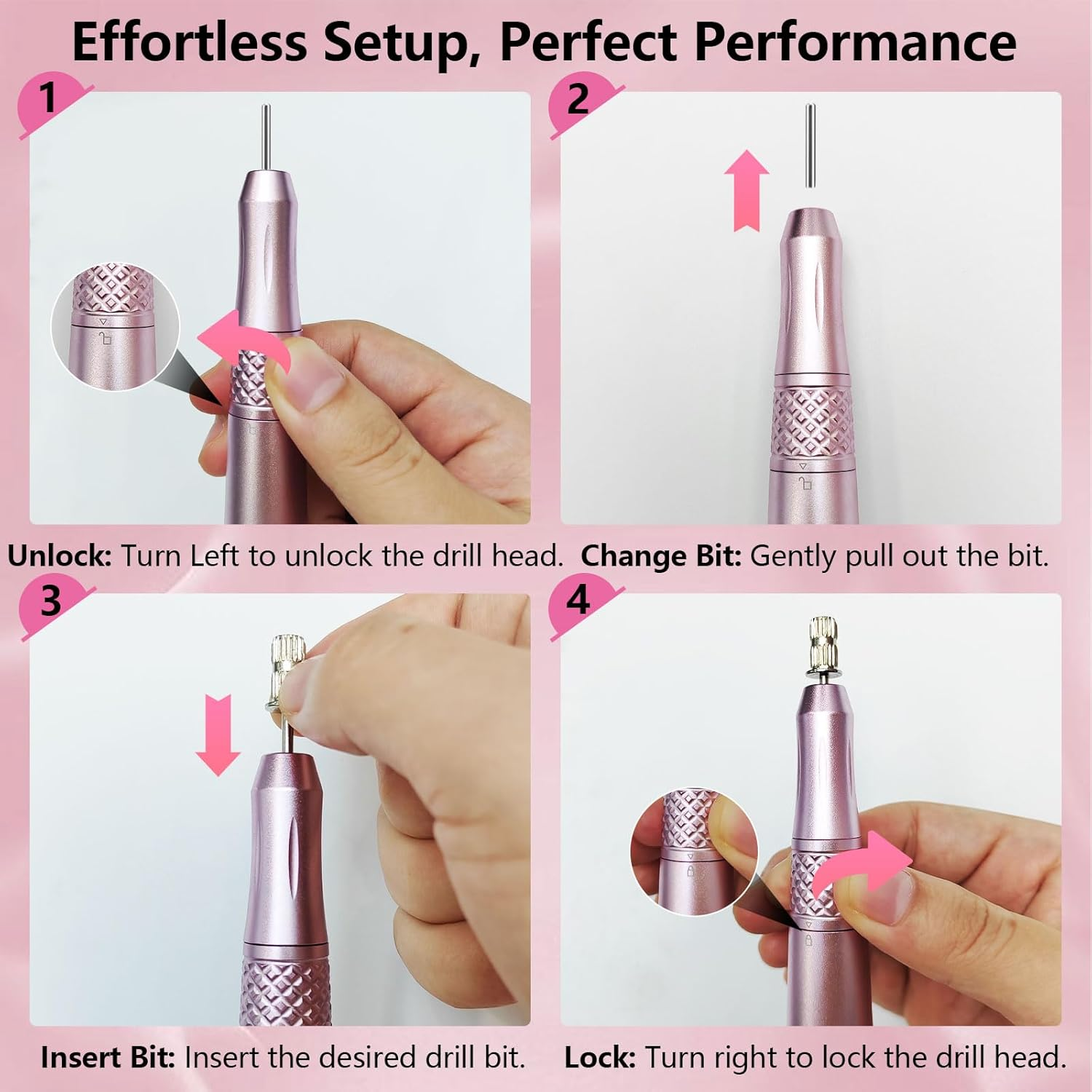 Oolong Rechargeable Cordless Nail Drill 35000RPM Professional, Electric Nail File Kit with LCD Screen & Twist Lock - Salon Quality for Acrylic Nails, Manicure Pedicure image number 6