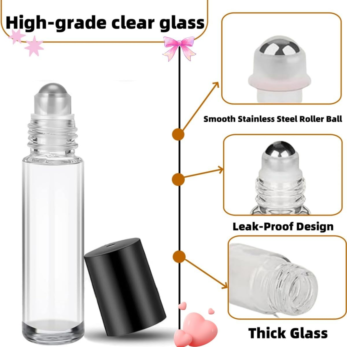 20PCS Essential Oil Glass Roller Bottles,Ywbfove 10 Ml Leak-Proof Roller Bottle with Balls and Lids, Leak Proof Roll Bottles for Aromatherapy Facial Body Care, Travel Perfume Essential Oil