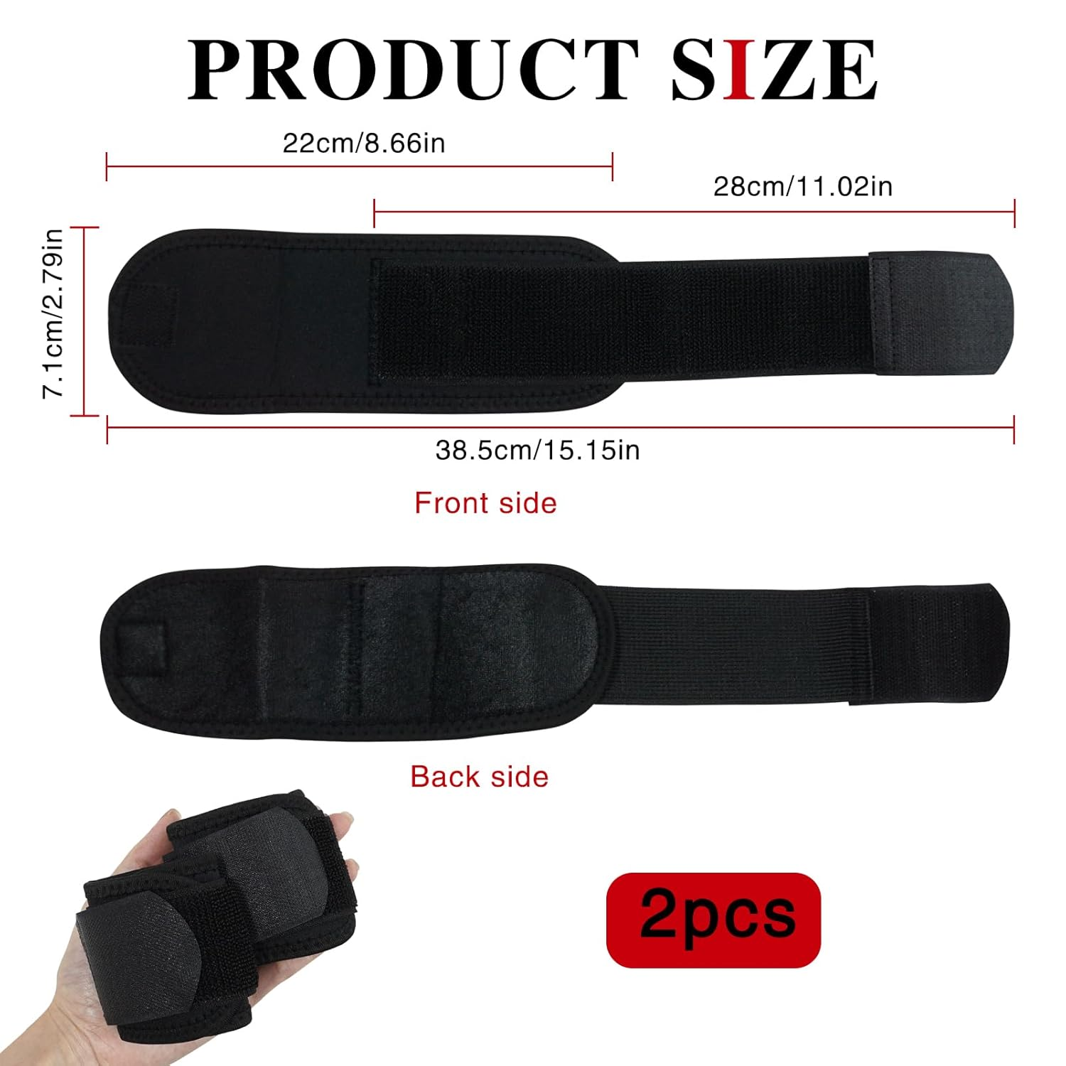 2 Pcs Wrist Wraps, Adjustable Compression Wrist Brace Support for Gym, Weightlifting, Fitness & Sports, Lightweight Wrist Straps for Carpal Tunnel Pain Relief, Men & Women (Black) image number 6