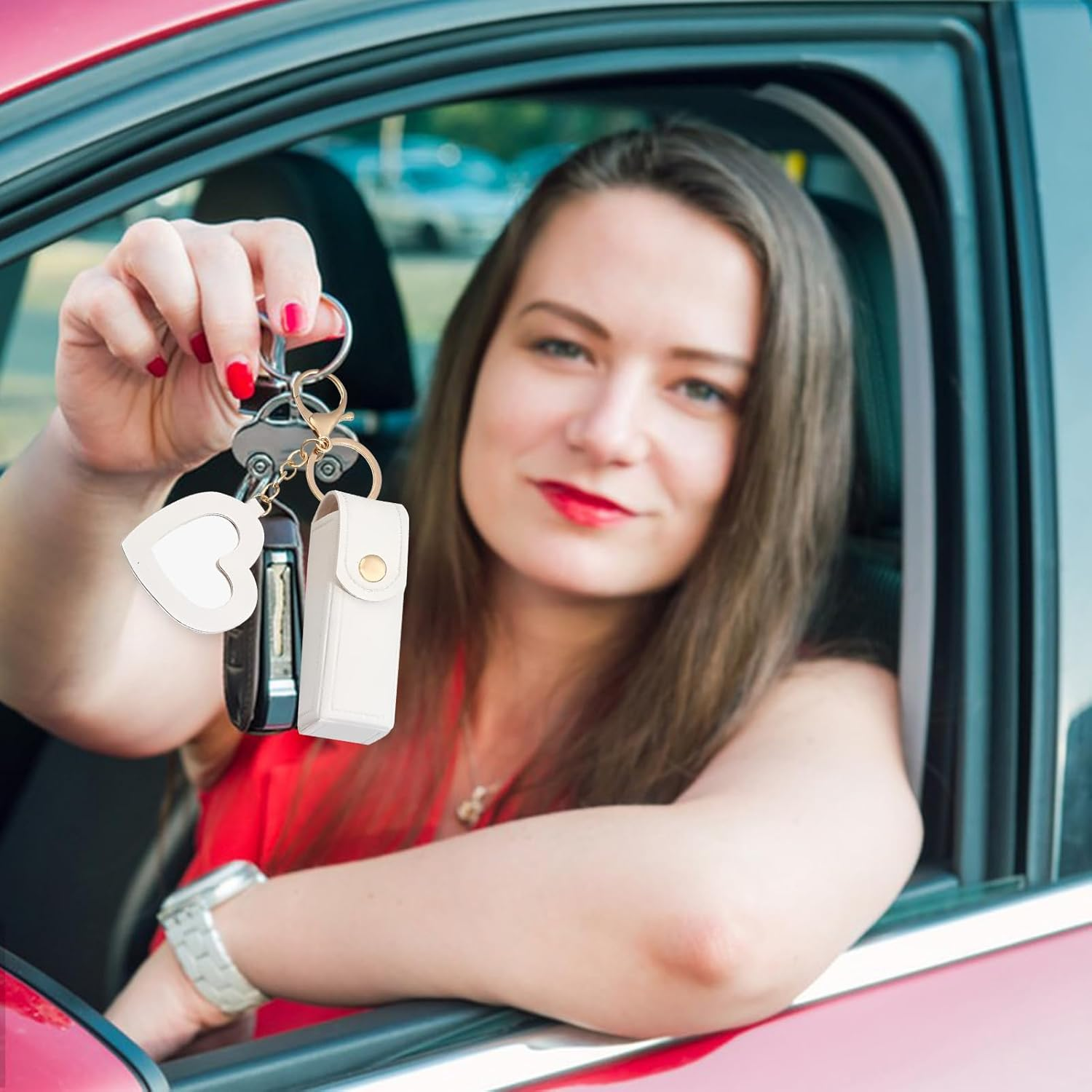 Lip Case, Lipstick Case, Keychain, 3.5 X 1.2 Inches (9 X 3 Cm), Women'S, PU Leather, Lip Cosmetic Pouch, Lip Balm Case, Mini Lipstick Bag, Cute, Stylish, Convenient to Hold, Cosmetic Container - Light Blue 2 image number 2