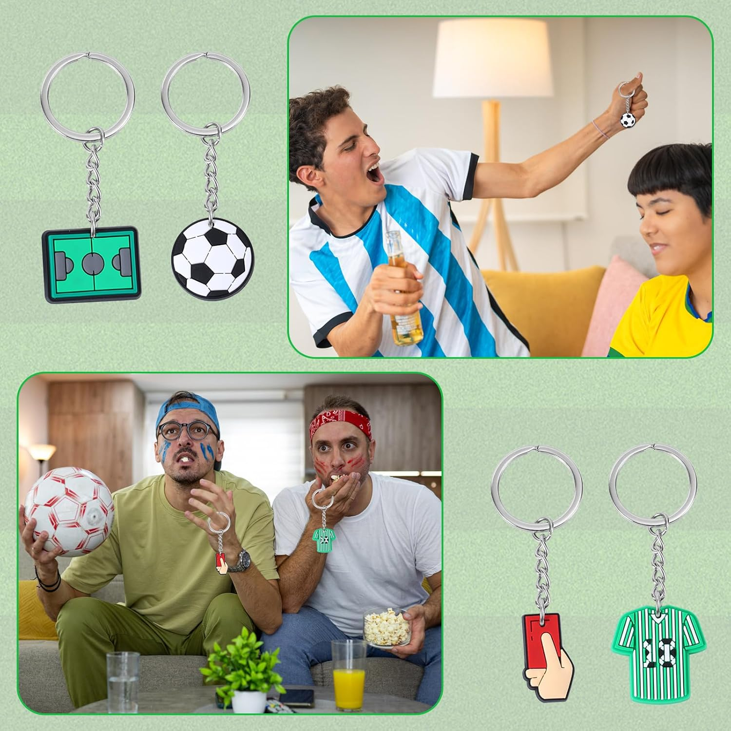 Gosknor 20Pcs Soccer Keychains, Sports Themed Soccer Ball Key Chain Assorted Soccer Goodie Bags Stuffers Football Party Favors for Kids Birthday Carnival Classroom Rewards, Multicolored